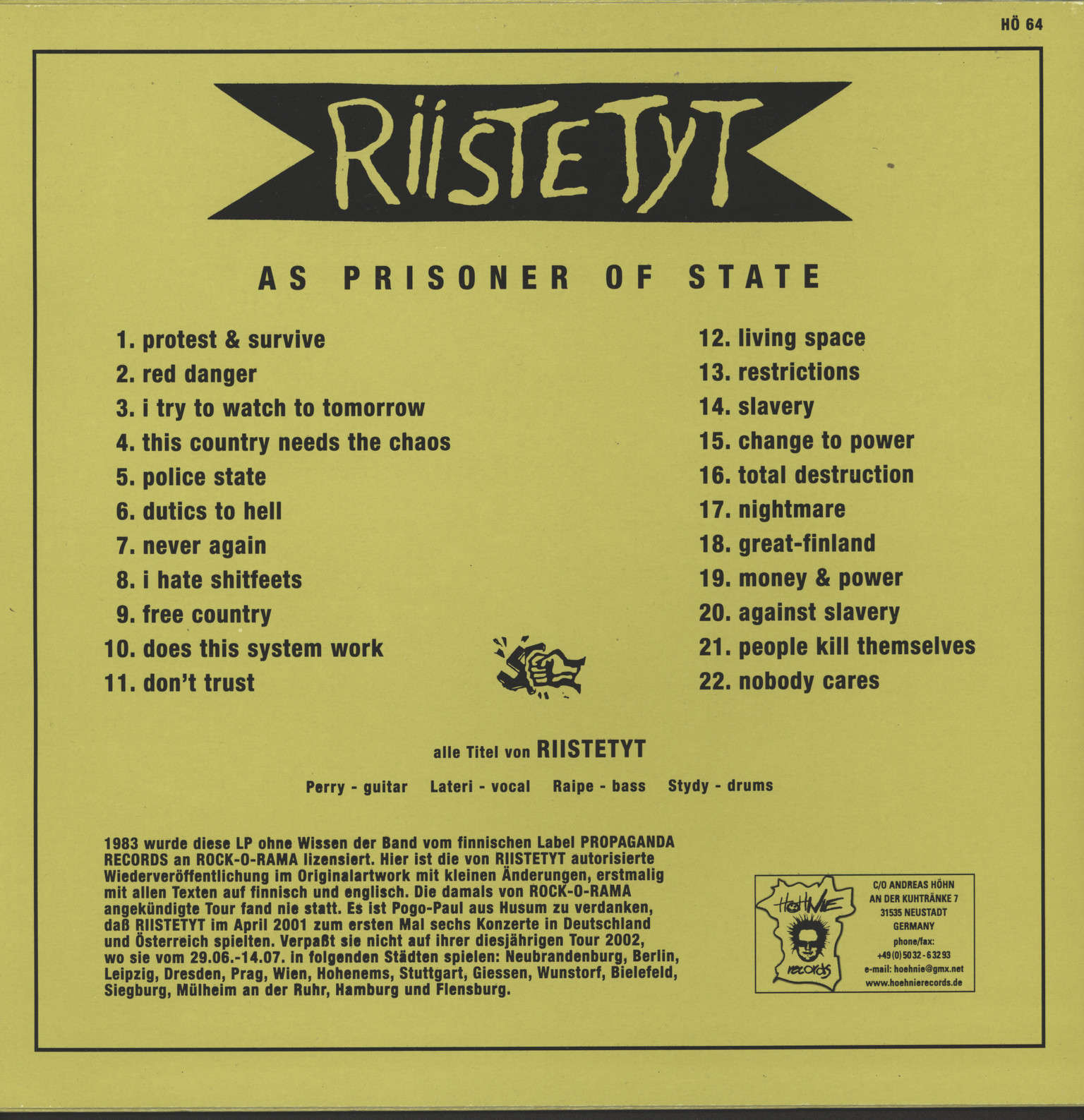 Riistetyt: As A Prisoner Of State, LP (Vinyl)