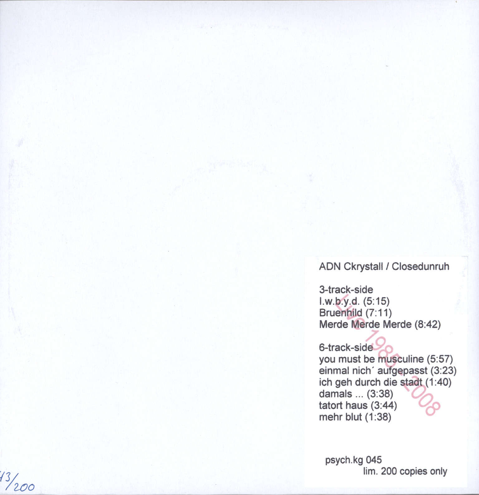 ADN' Ckrystall: Live 1985-2008, LP (Vinyl)