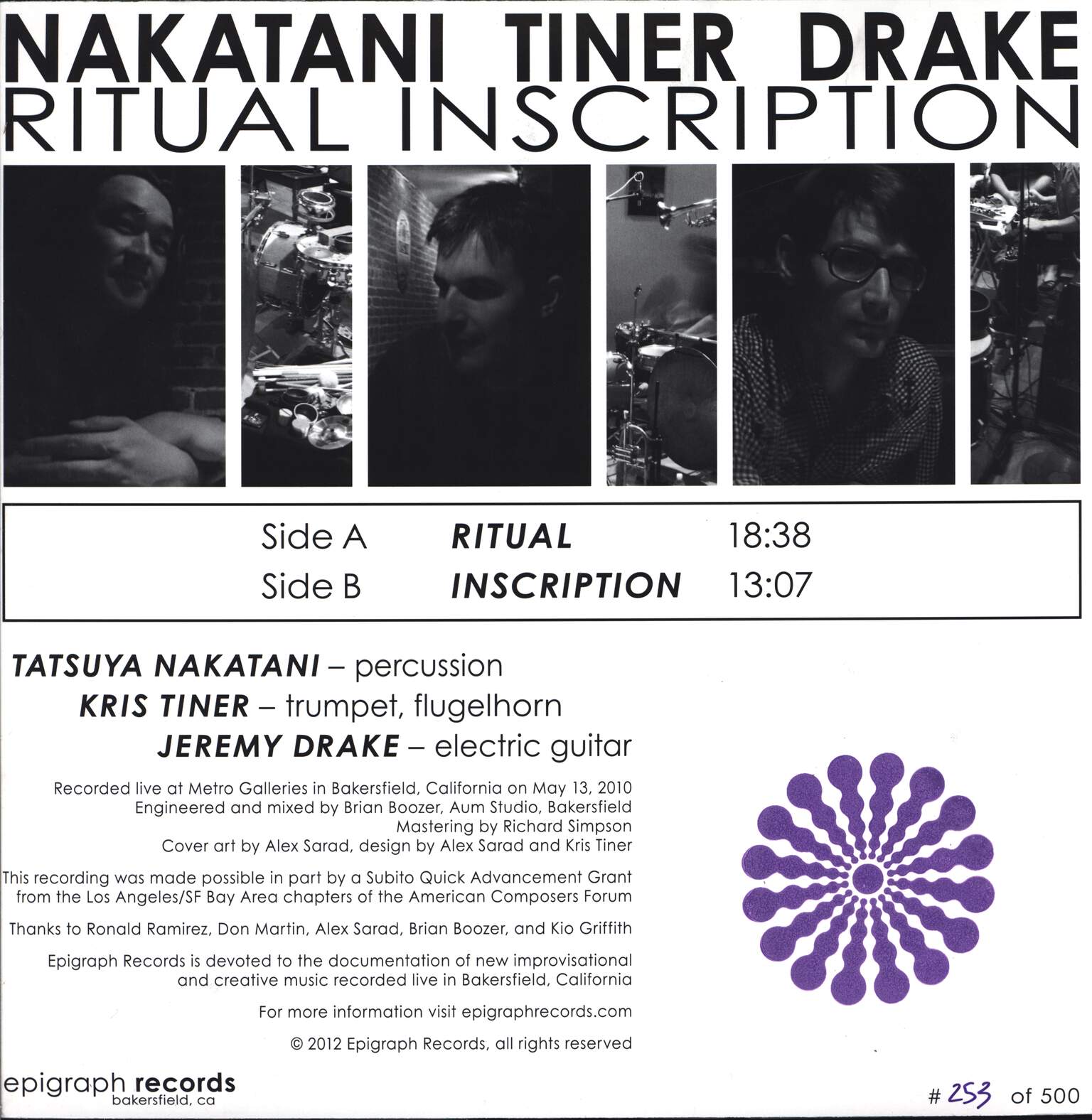 Tatsuya Nakatani: Ritual Inscription, LP (Vinyl)