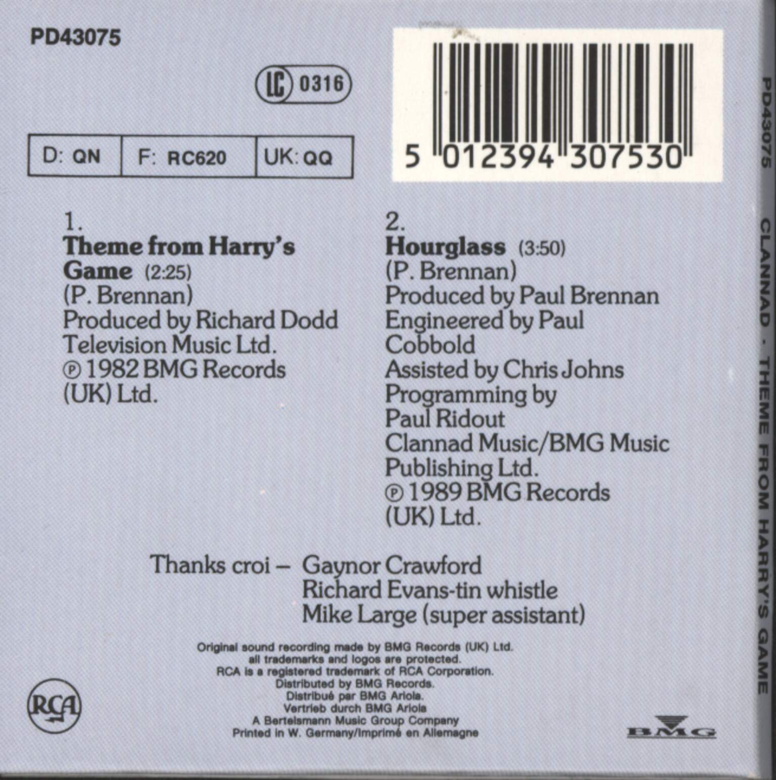 Clannad: Theme From Harry's Game, 3" CD