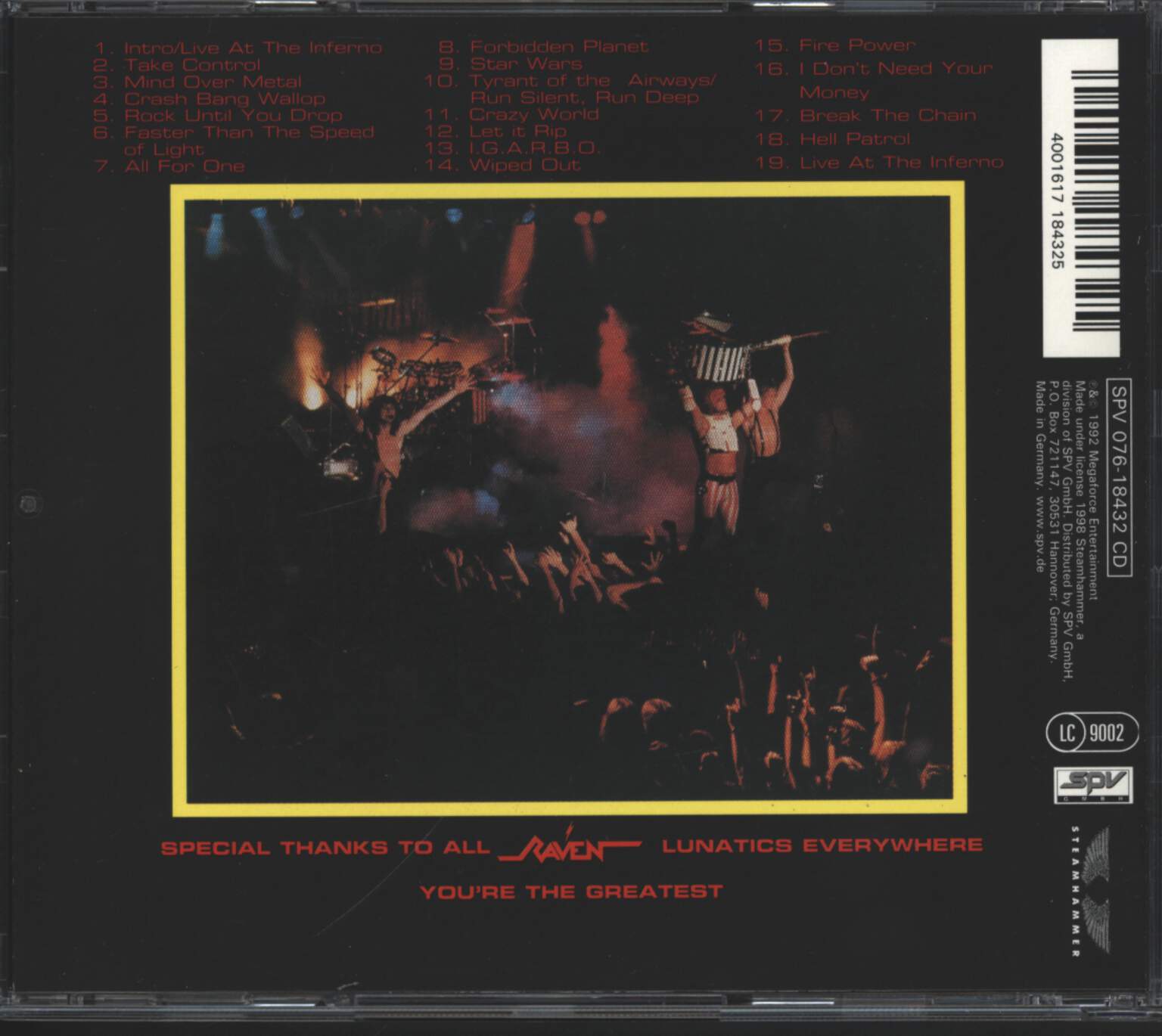 Raven: Live At The Inferno, CD