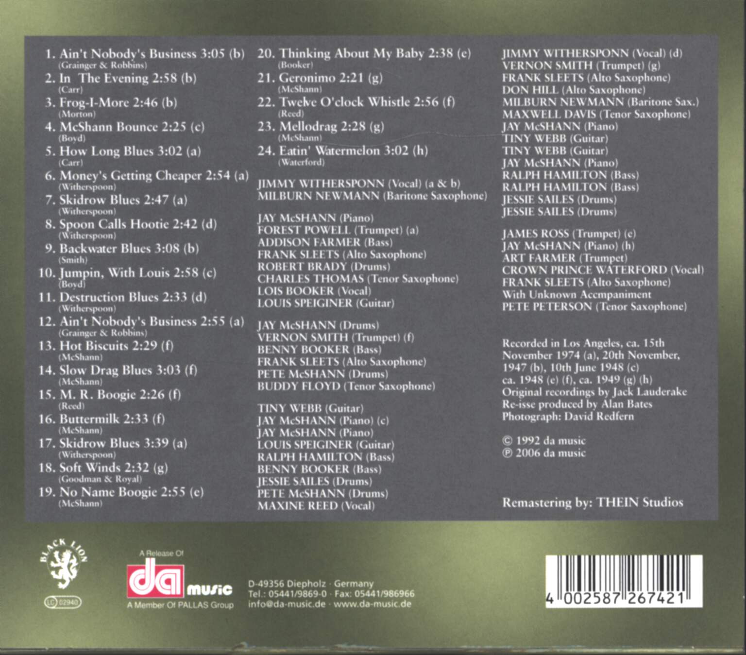 Jimmy Witherspoon: Jimmy Witherspoon & Jay McShann (Black Lion), CD
