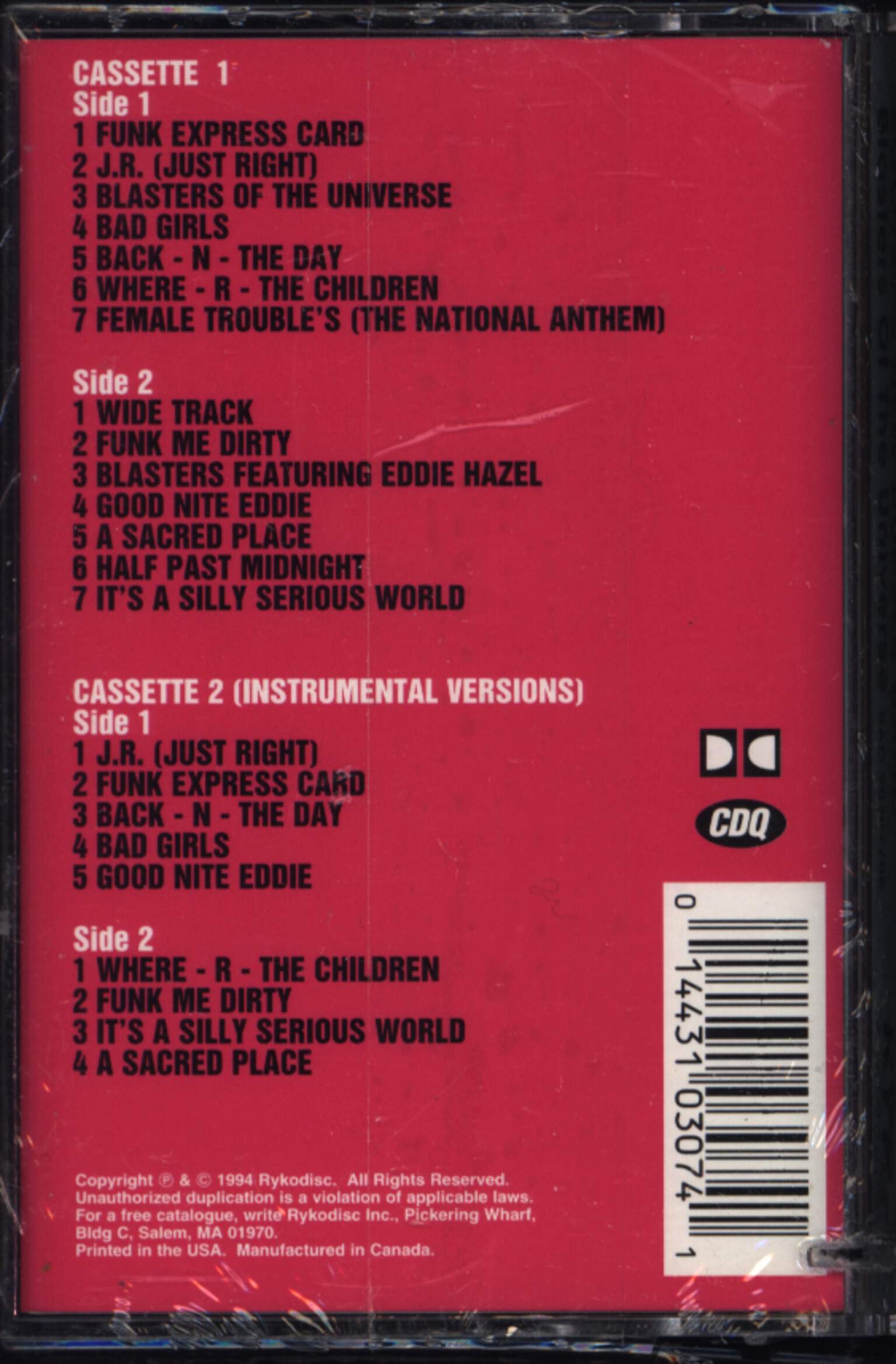 Bootsy's New Rubber Band: Blasters Of The Universe, Compact Cassette