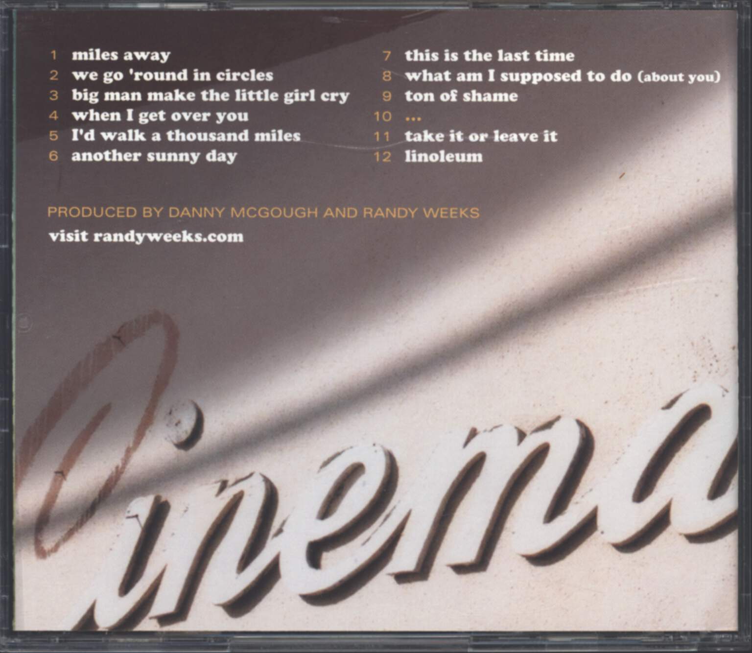 Randy Weeks: Sold Out At The Cinema, CD