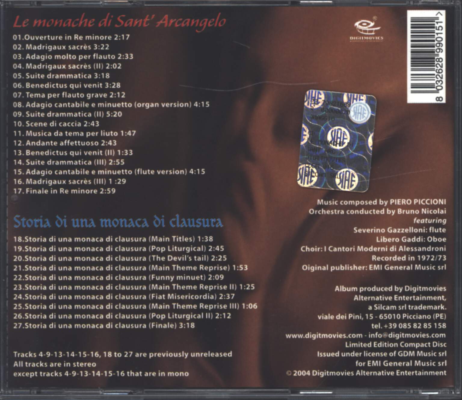 Piero Piccioni: Le Monache Di Sant'Arcangelo / Storia Di Una Monaca Di Clausura (Original Soundtracks), CD