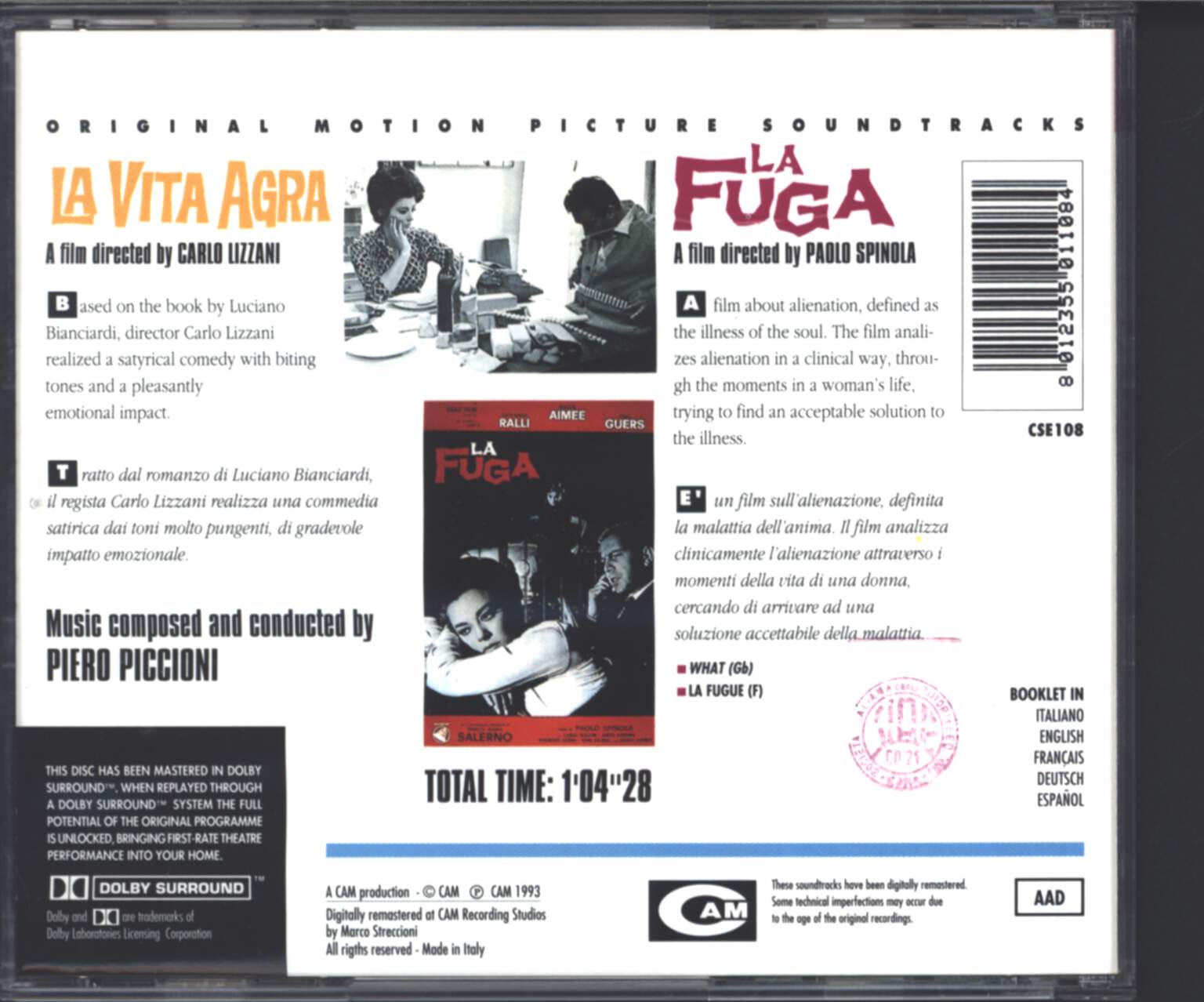 Piero Piccioni: La Vita Agra / La Fuga, CD