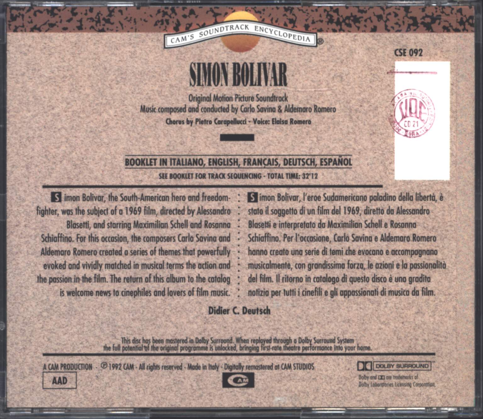 Carlo Savina: Simon Bolivar (Original Soundtrack), CD