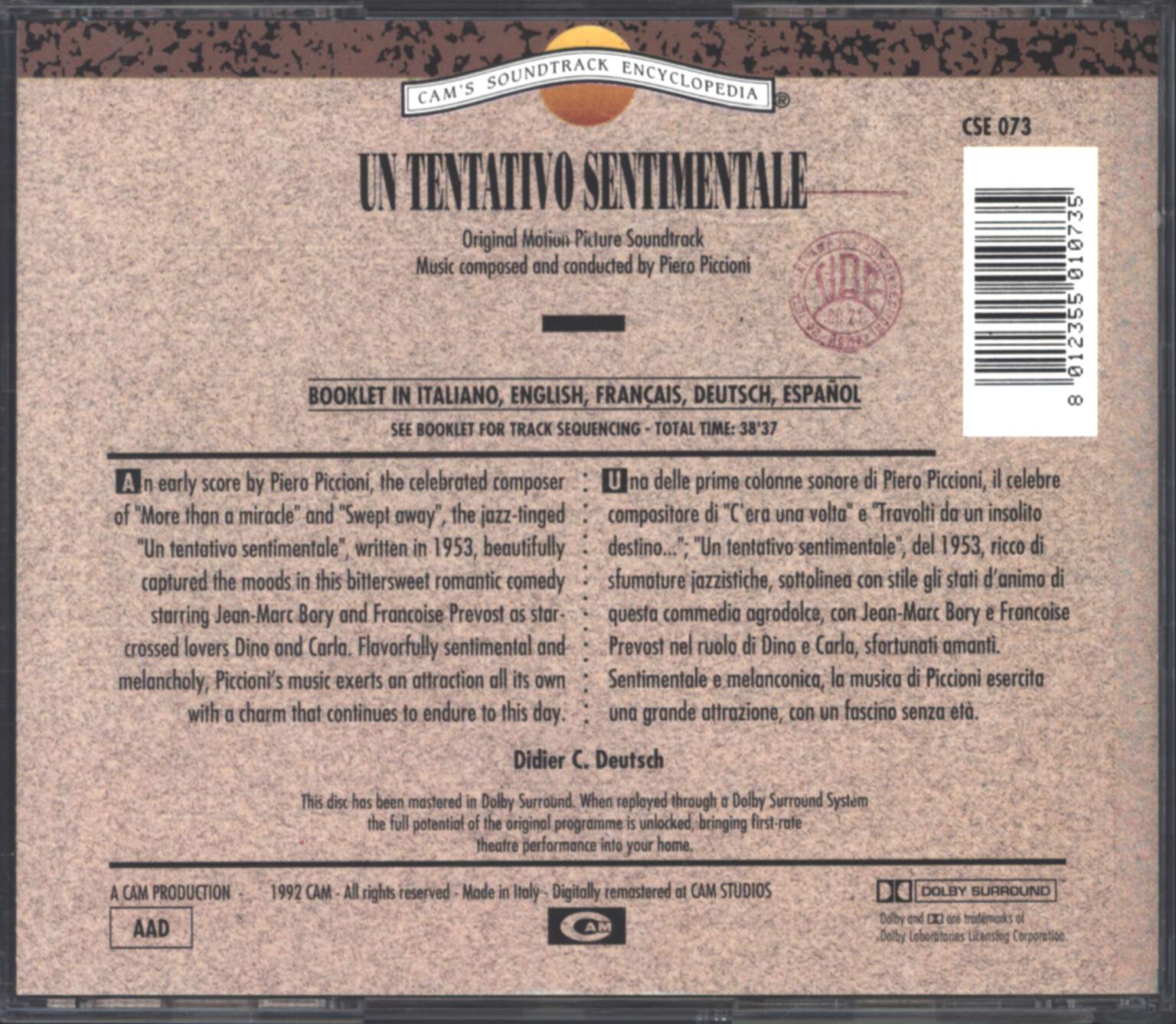 Piero Piccioni: Un Tentativo Sentimentale (Original Motion Picture Soundtrack), CD