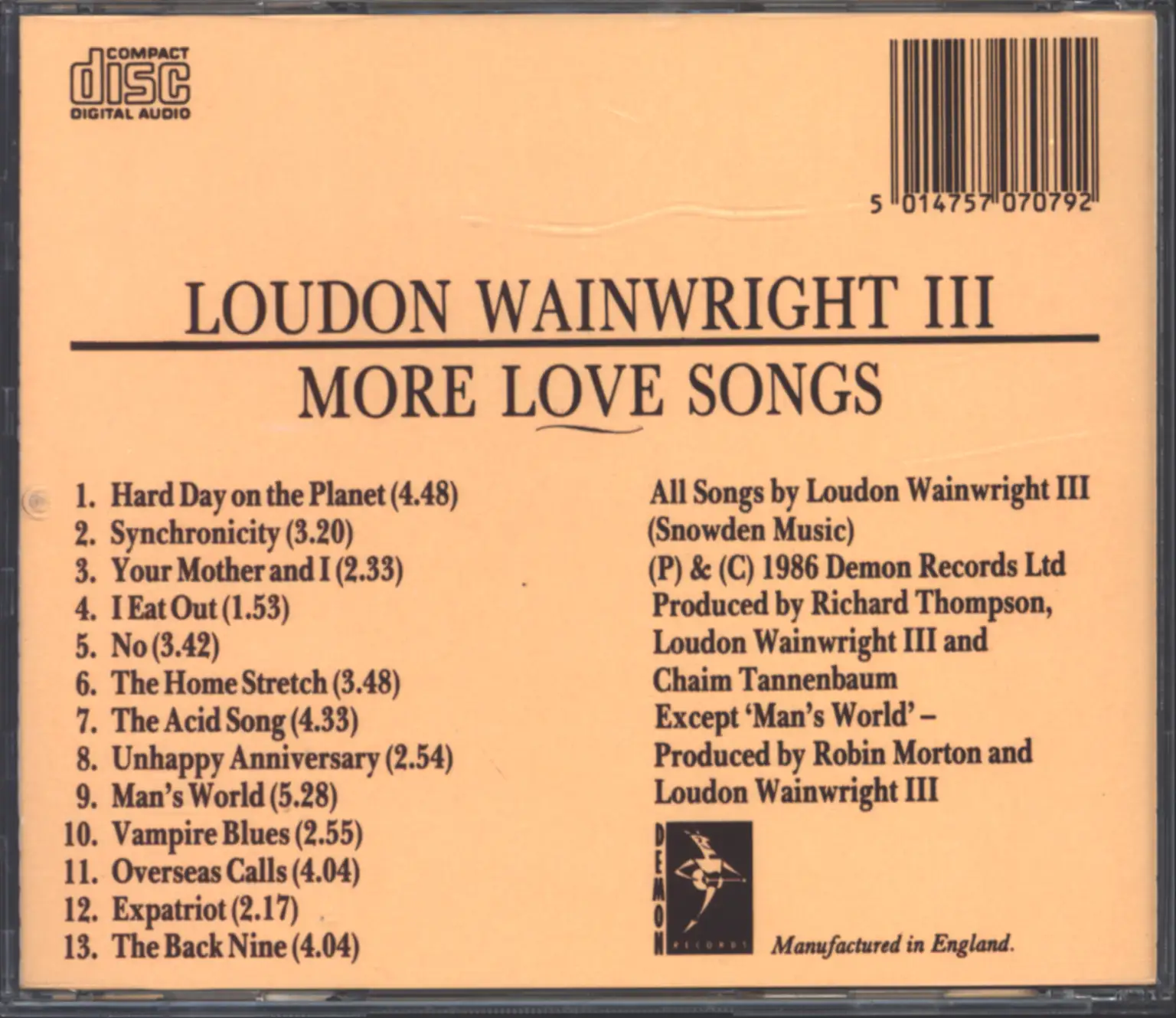 Loudon Wainwright III: More Love Songs, CD