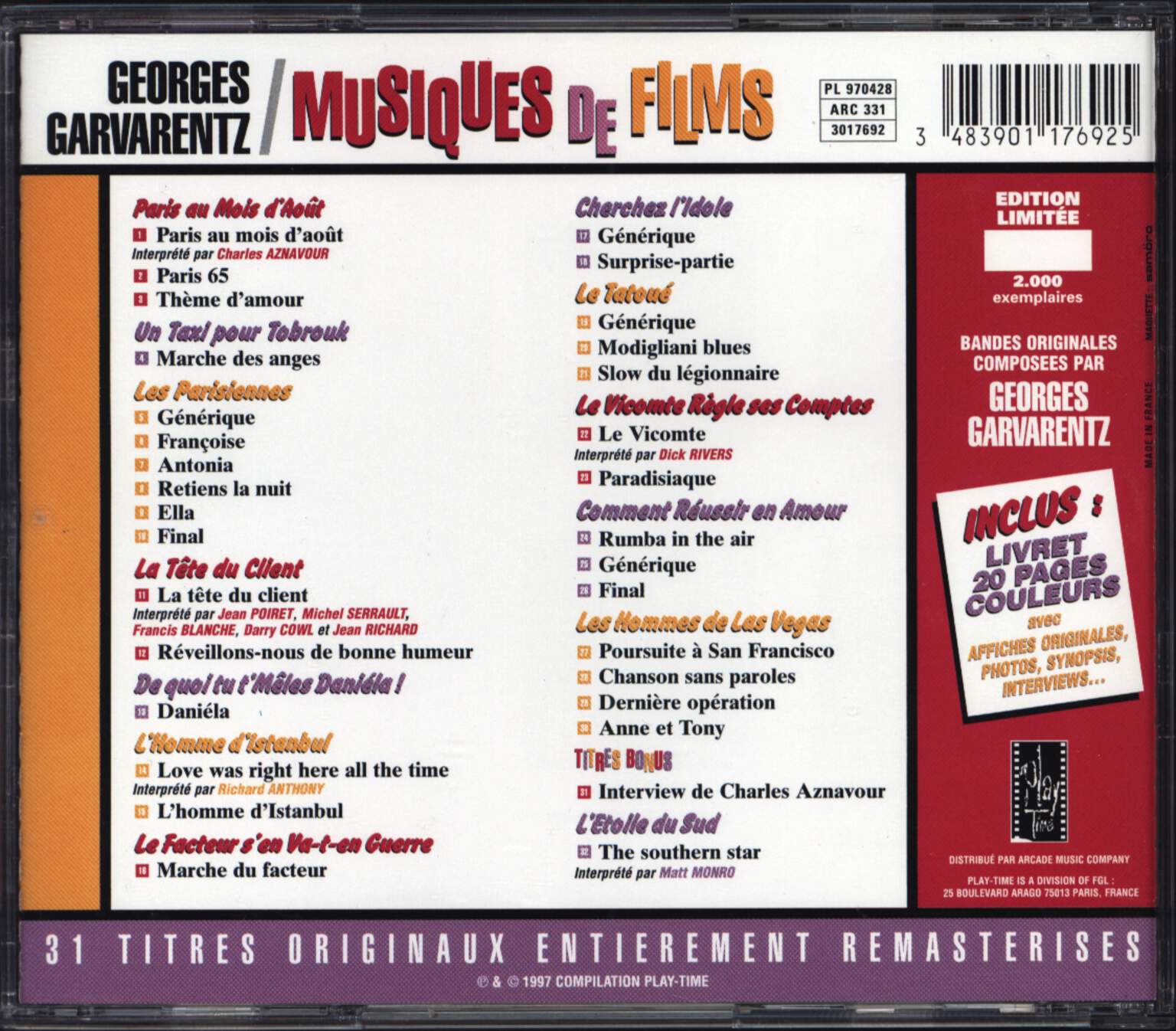 Georges Garvarentz: Musiques De Films, CD