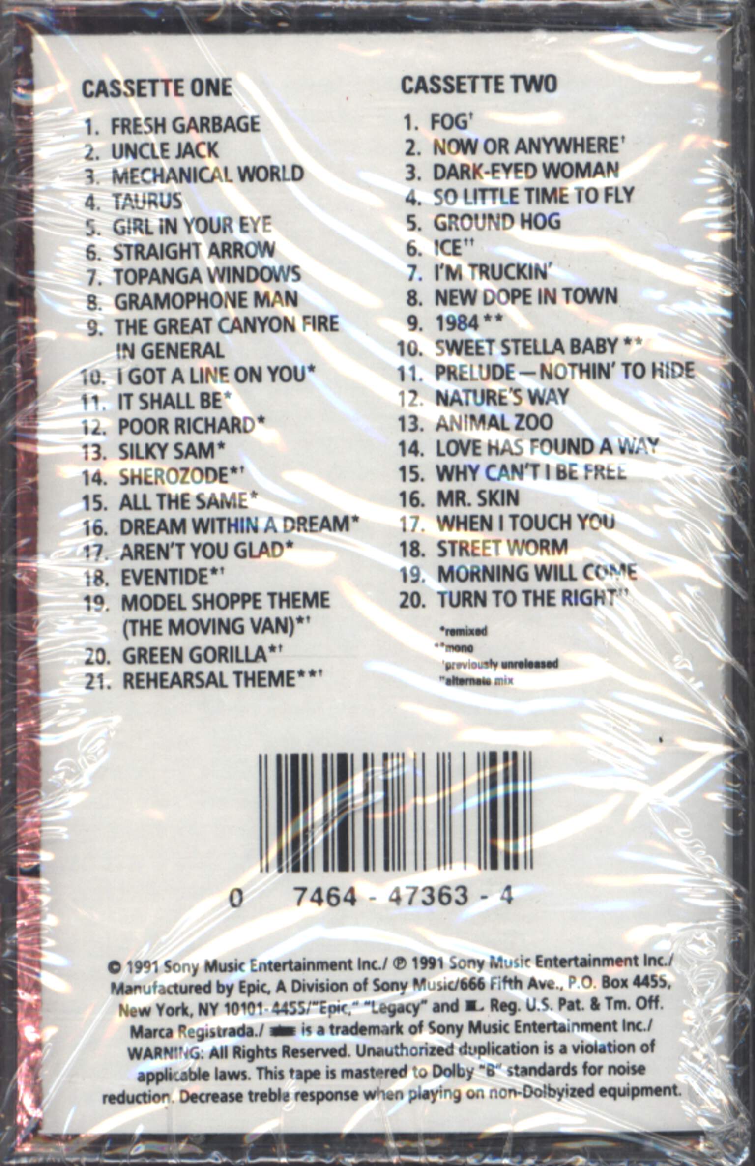 Spirit: Time Circle (1968 - 1972), Compact Cassette
