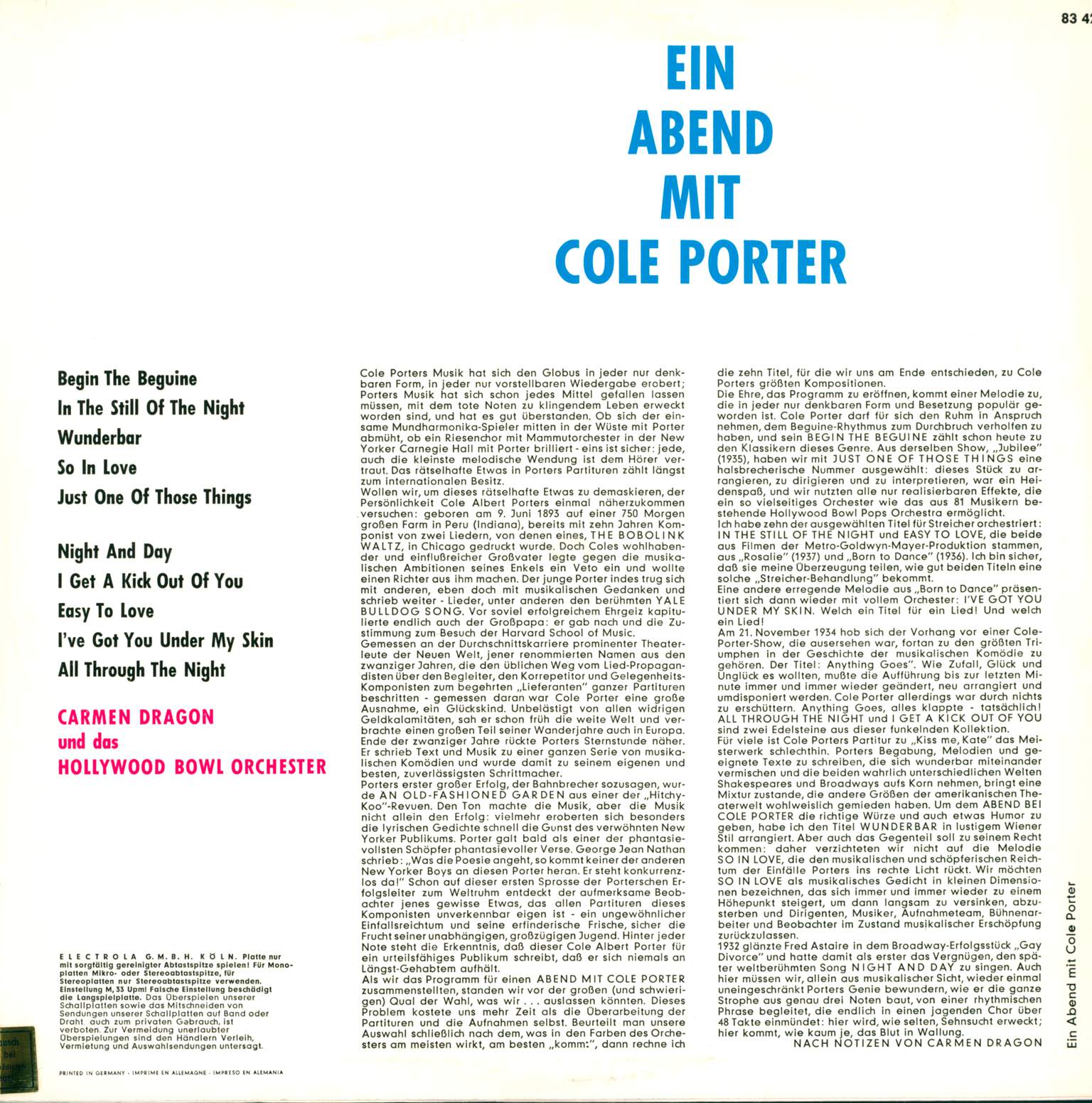 Carmen Dragon: Ein Abend Mit Cole Porter, LP (Vinyl)