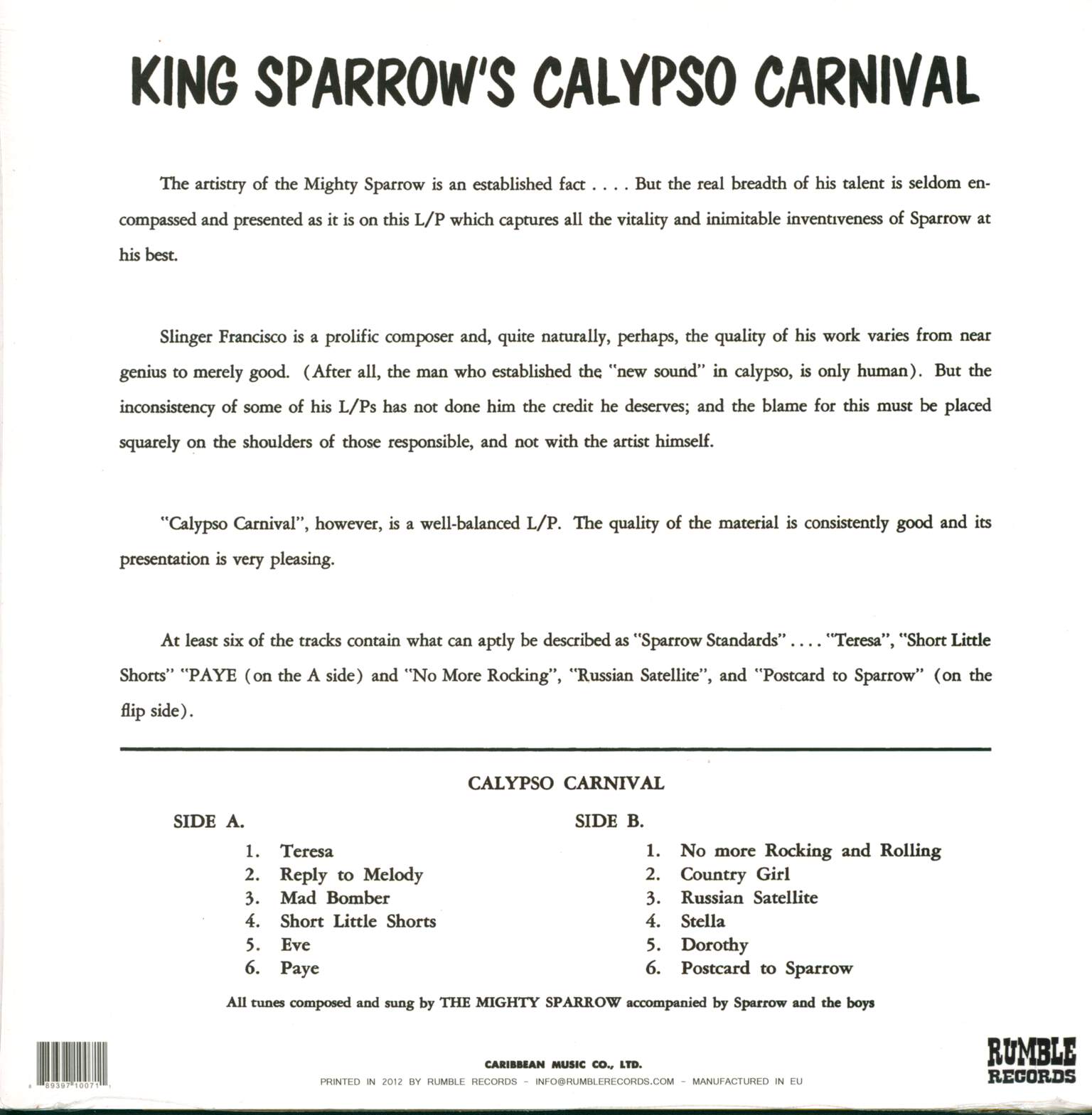 Mighty Sparrow: King Sparrow's Calypso Carnival, LP (Vinyl)