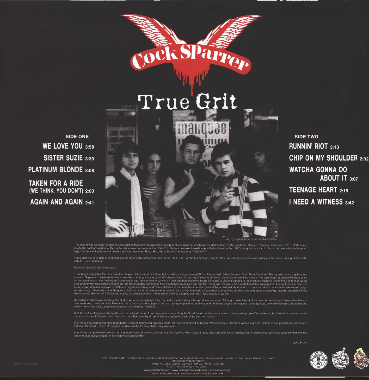 Cock Sparrer: True Grit Outtakes, LP (Vinyl)