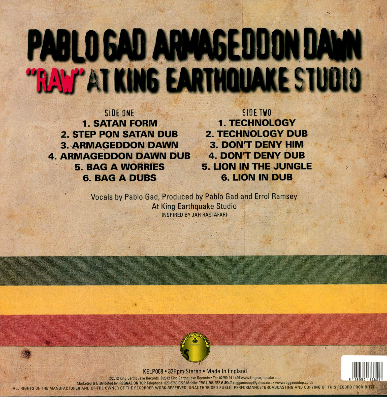 Pablo Gad: Armageddon Dawn “Raw” At King Earthquake Studio, LP (Vinyl)