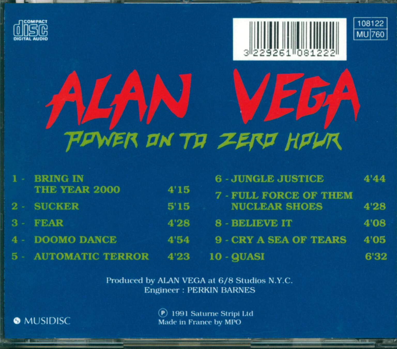 Alan Vega: Power On To Zero Hour, CD