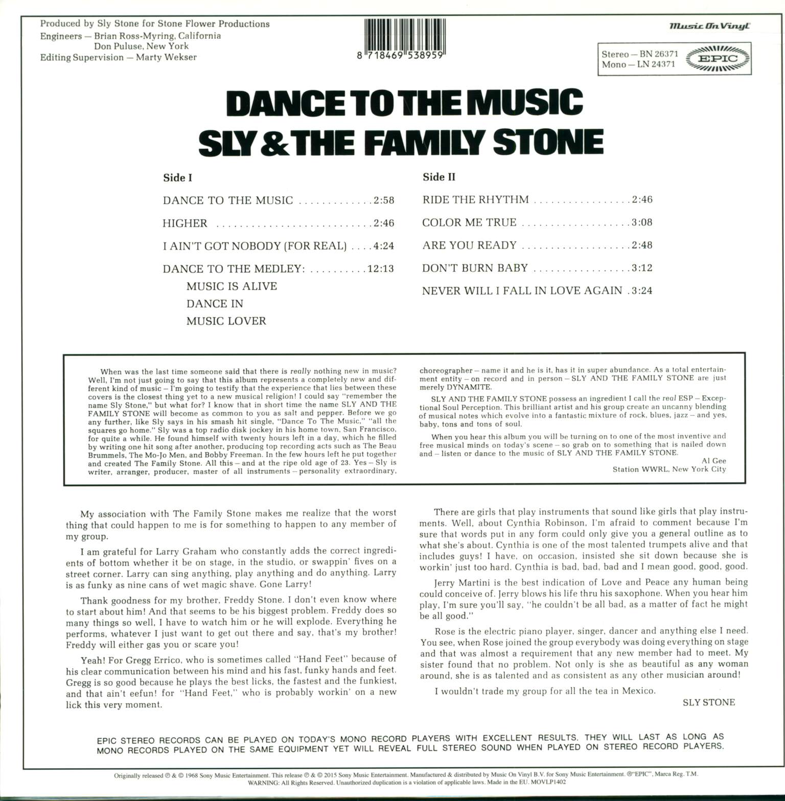 Sly + the Family Stone: Dance To The Music, LP (Vinyl)