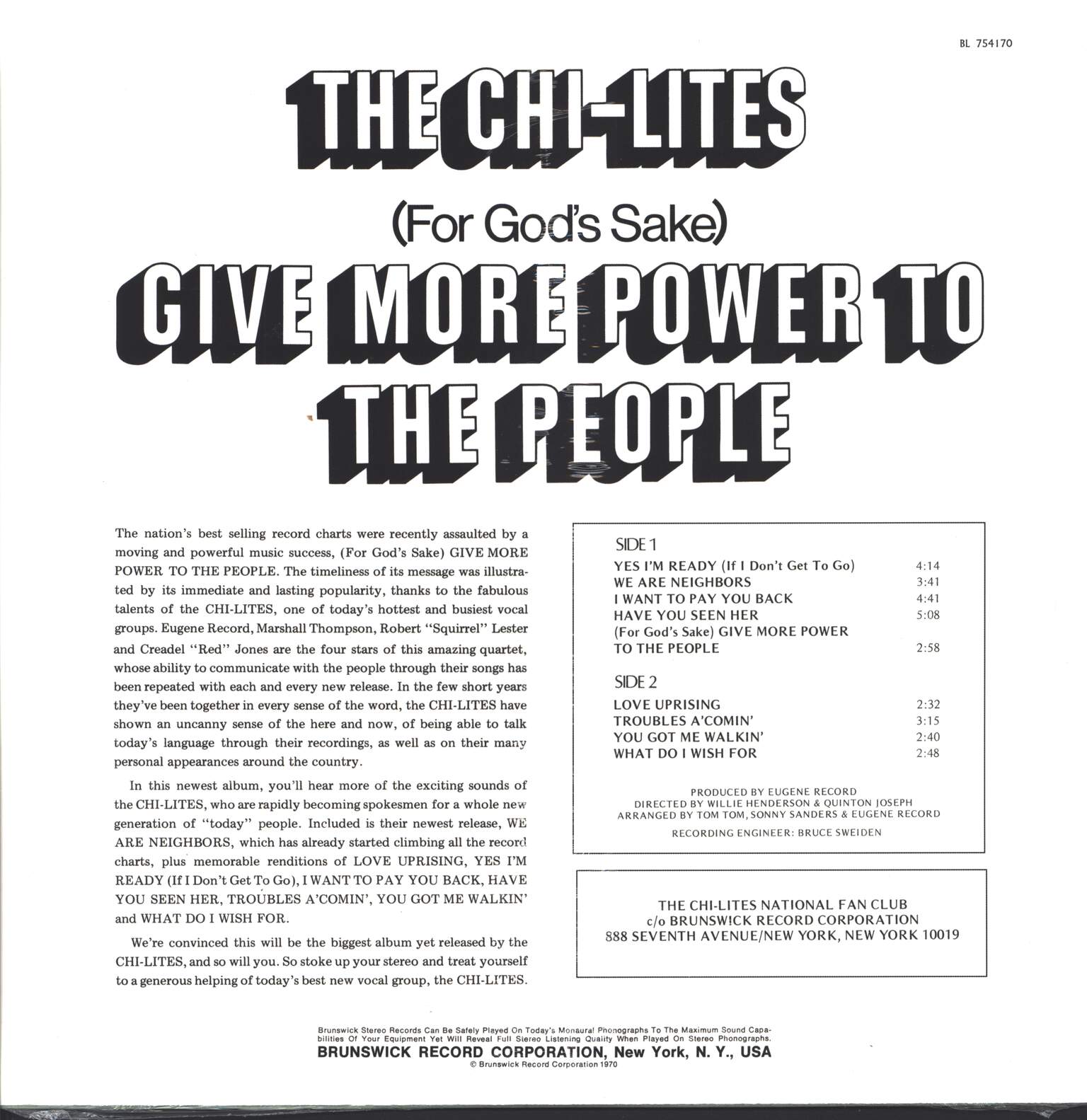 The Chi-Lites: (For God's Sake) Give More Power To The People, LP (Vinyl)