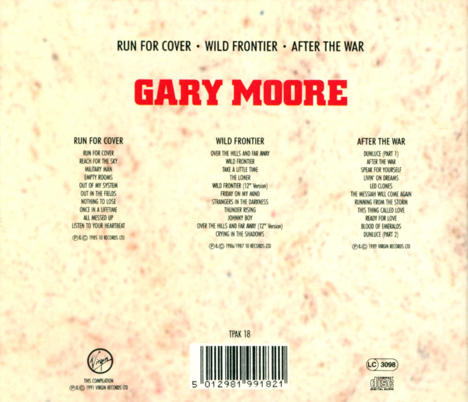 Gary Moore: Run For Cover / Wild Frontier / After The War, 3×CD