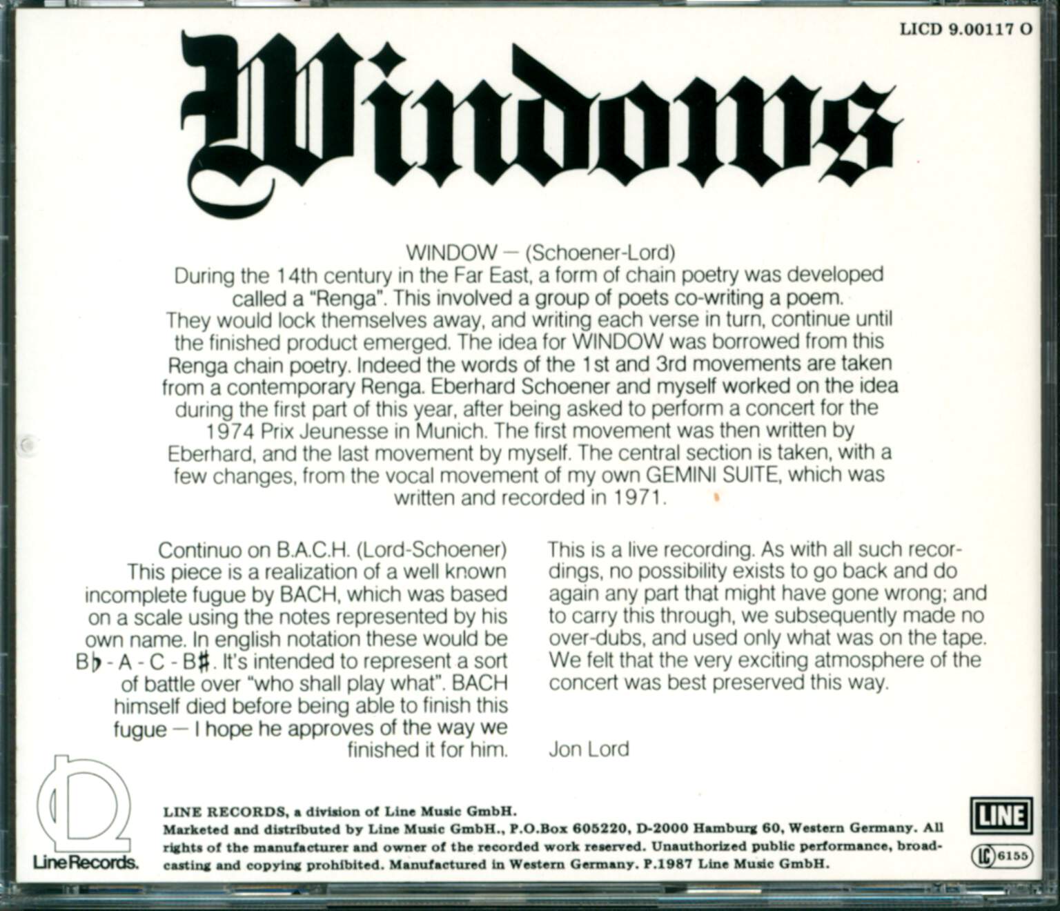 Jon Lord: Windows, CD