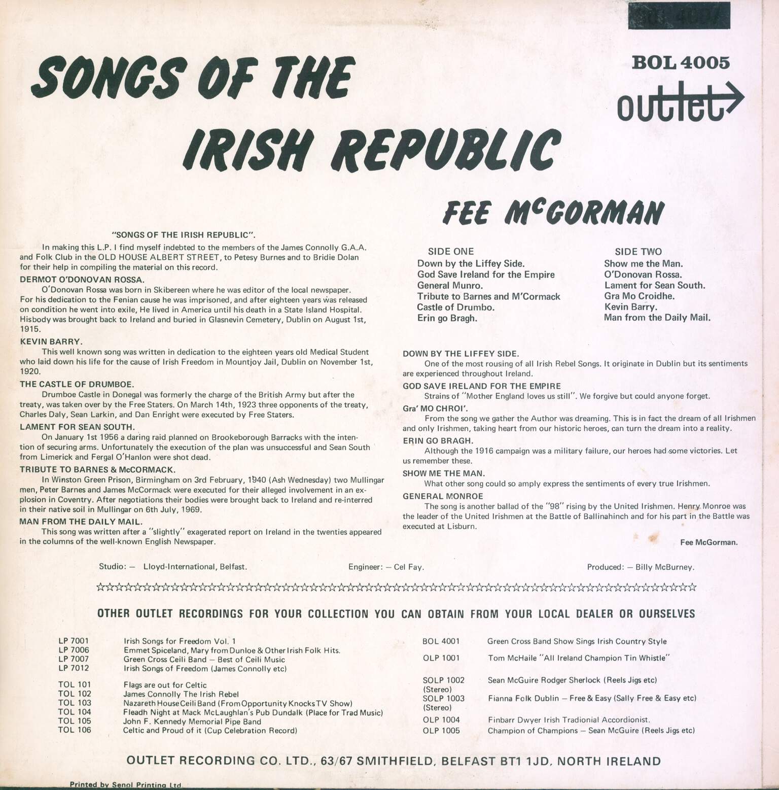 Fee McGorman: Songs Of The Irish Republic, LP (Vinyl)