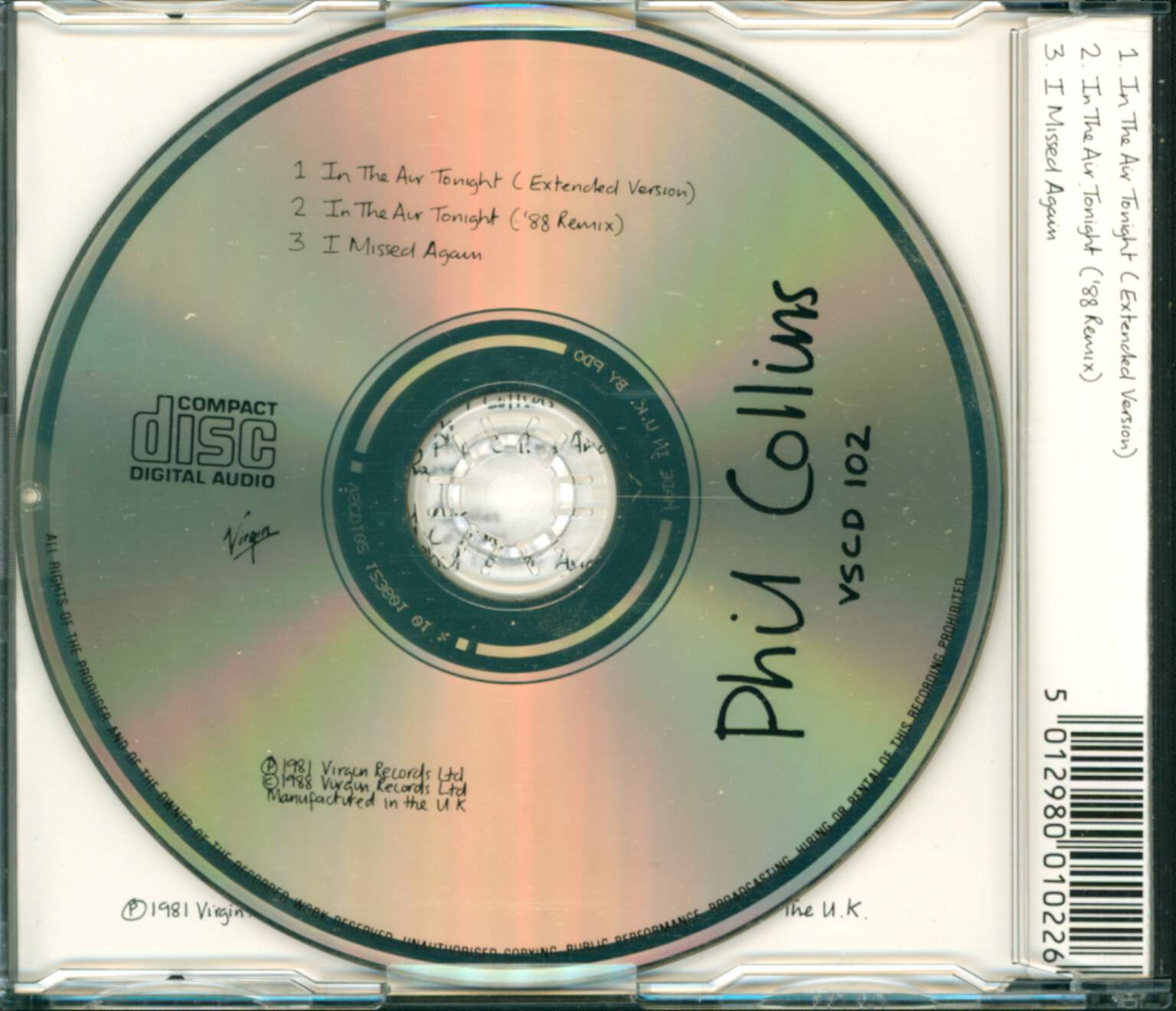 Phil Collins: In The Air Tonight (88' Remix) And (Extended Version), Mini CD