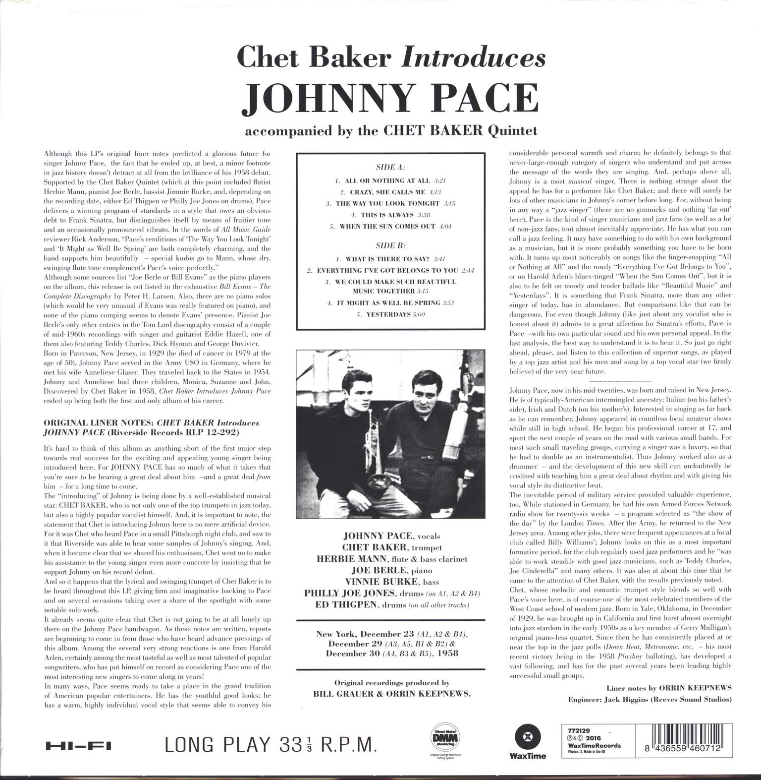 Chet Baker: Chet Baker Introduces Johnny Pace Accompanied By The Chet Baker Quintet, LP (Vinyl)