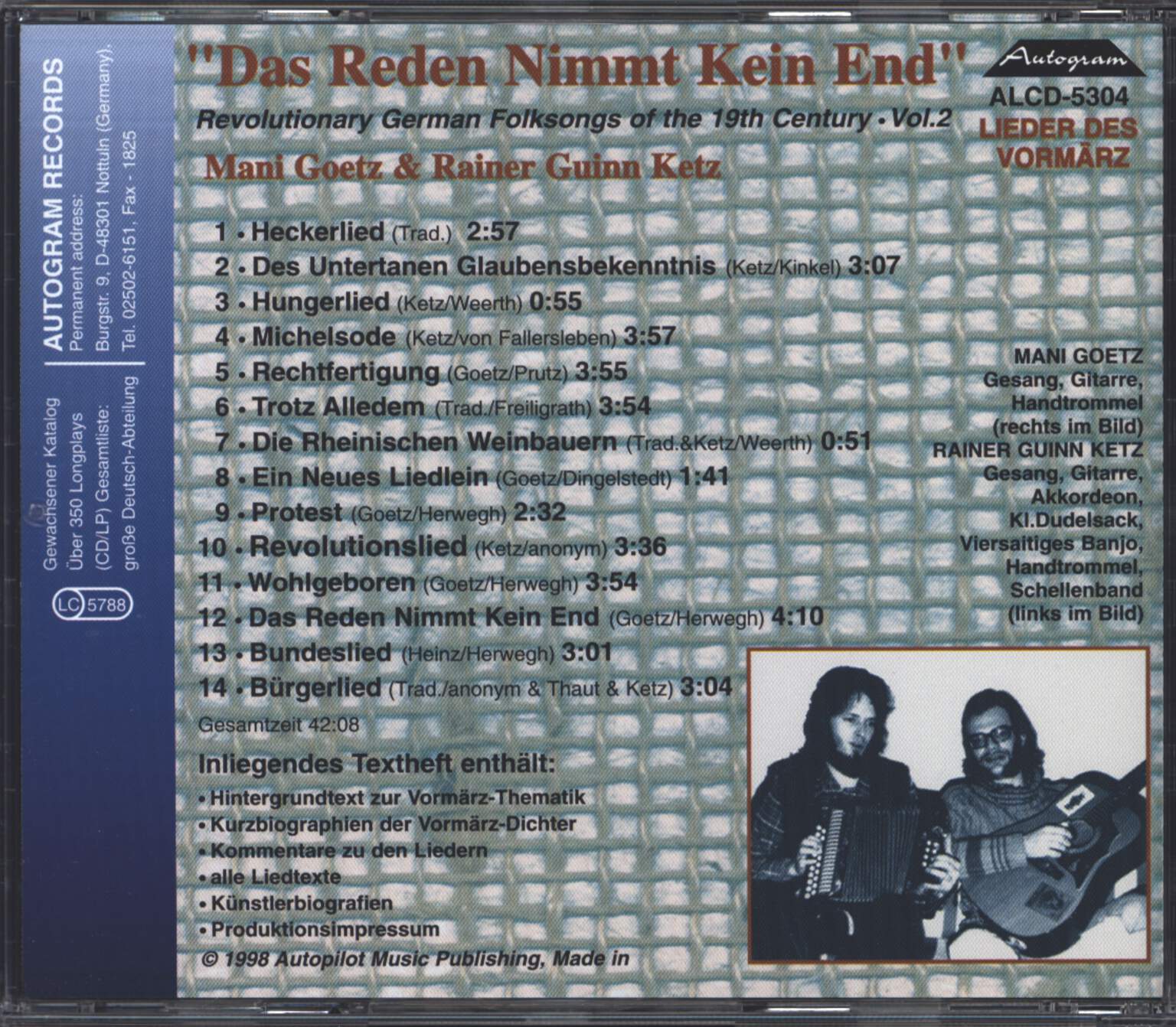 Mani Goetz: Das Reden Nimmt Kein End. Lieder Des Vormärz Vol.2, CD
