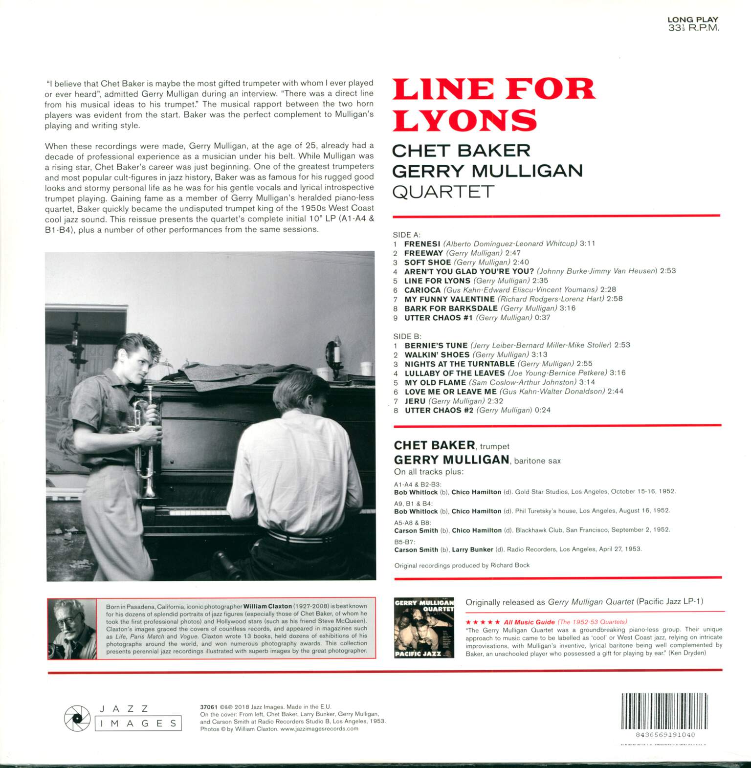 Gerry Mulligan Quartet With Chet Baker: Chet Baker Gerry Mulligan Quartet, LP (Vinyl)