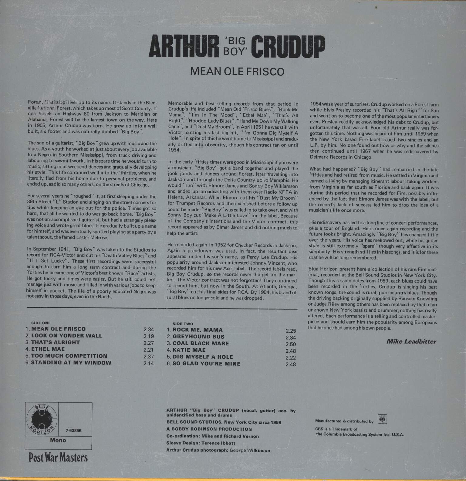 Arthur "Big Boy" Crudup: Mean Ole Frisco, LP (Vinyl)