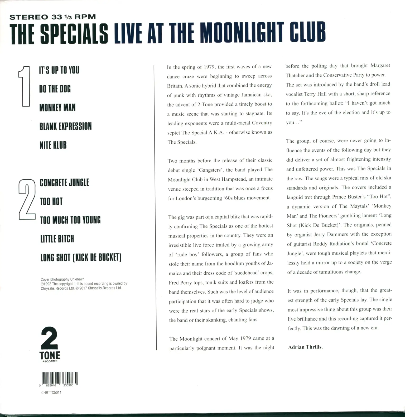 The Specials: Live At The Moonlight Club, LP (Vinyl)