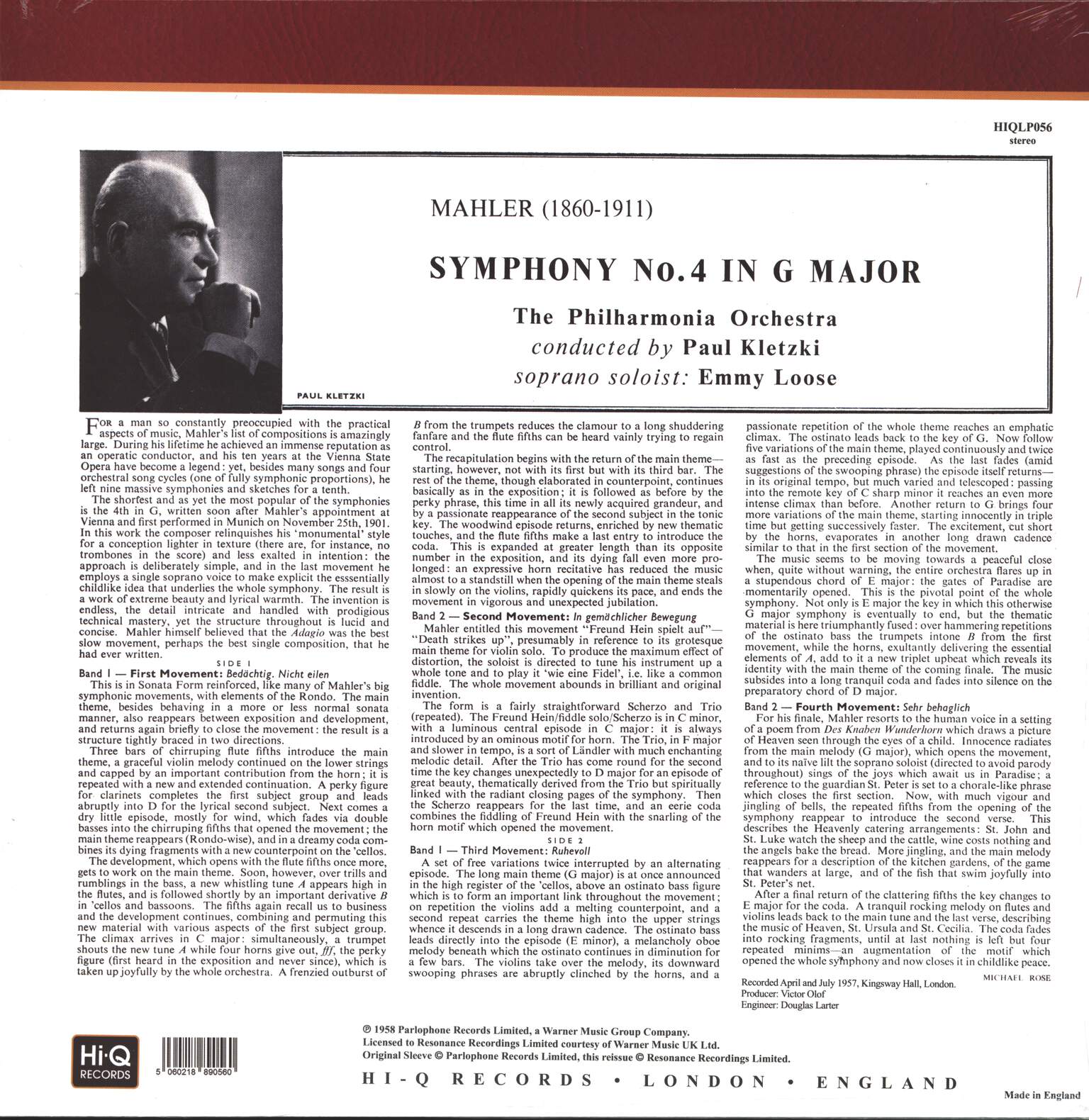 Paul Kletzki: Mahler Symphony No 4 in G Major, LP (Vinyl)