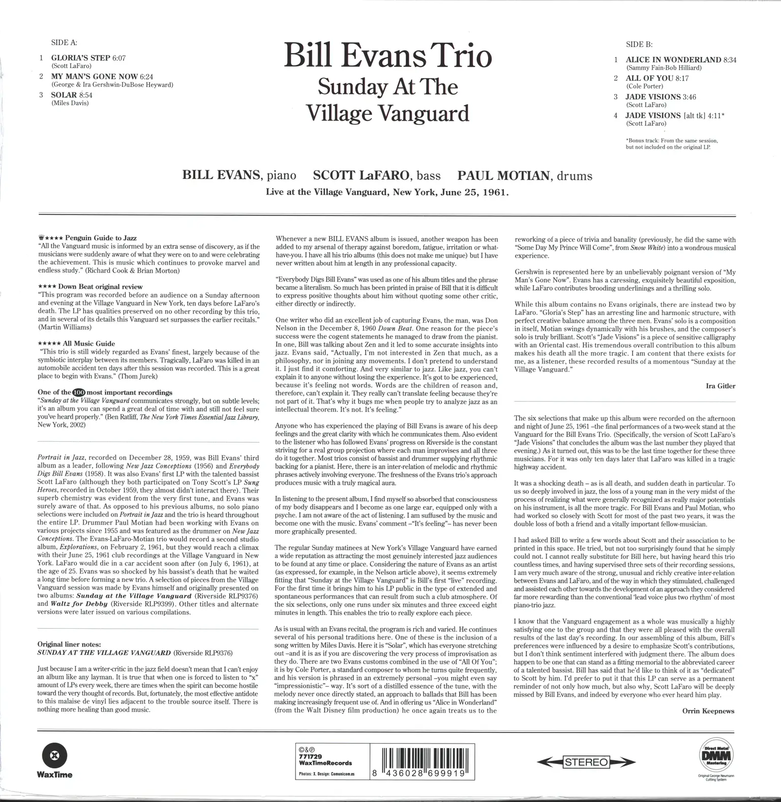 The Bill Evans Trio: Sunday At The Village Vanguard, LP (Vinyl)