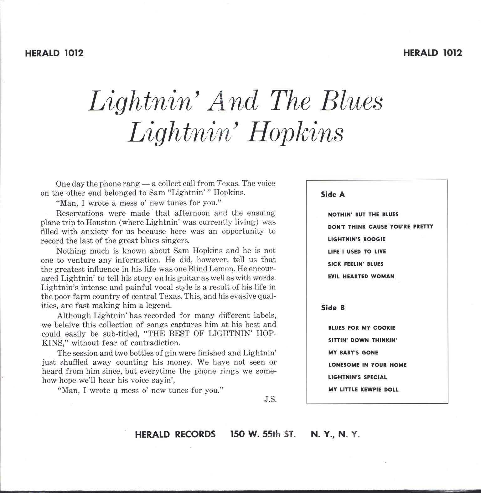 Lightnin Hopkins: Lightnin' And The Blues, LP (Vinyl)