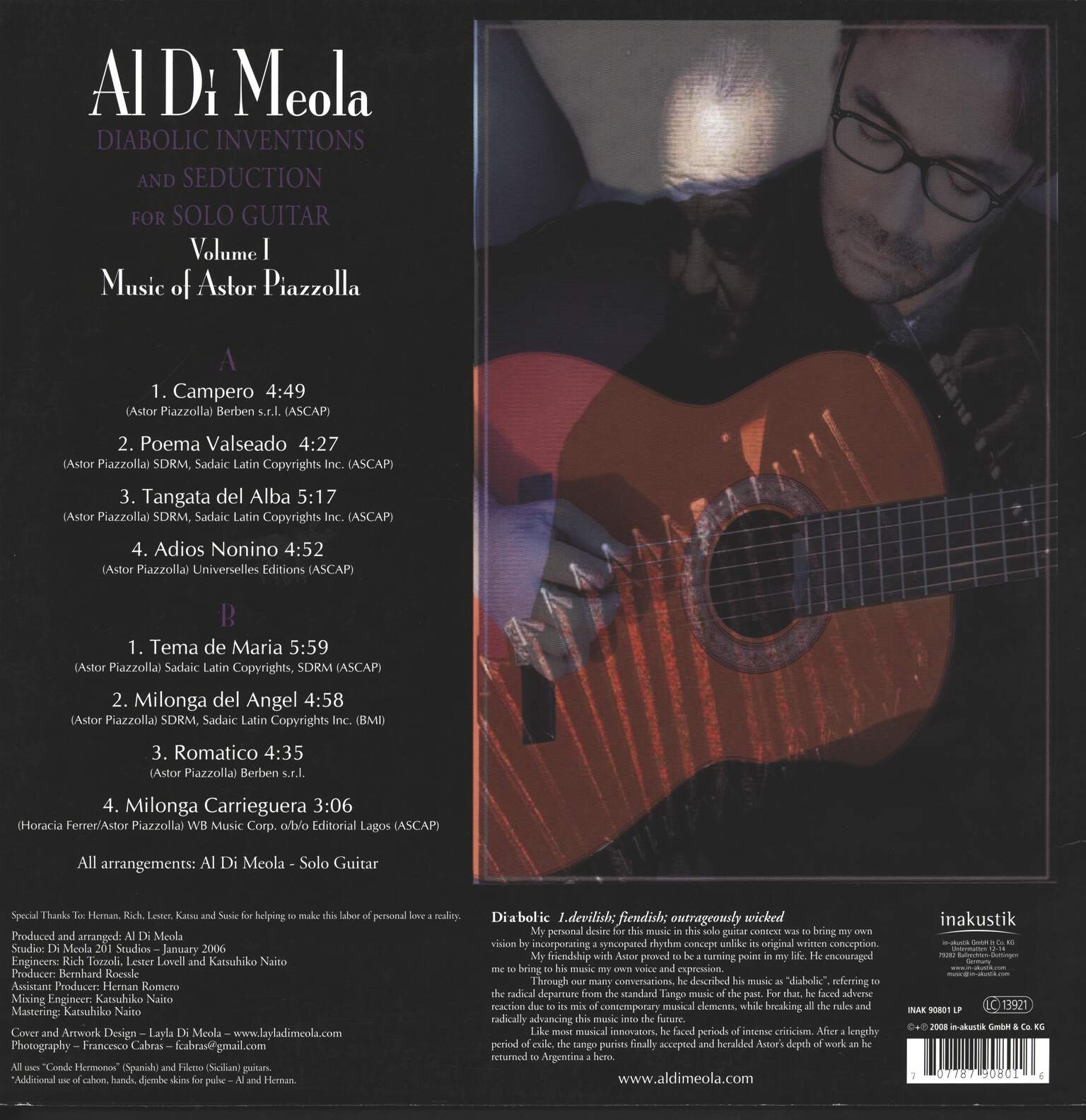 Al Di Meola: Diabolic Inventions And Seduction For Solo Guitar Volume I (Music Of Astor Piazzolla), LP (Vinyl)