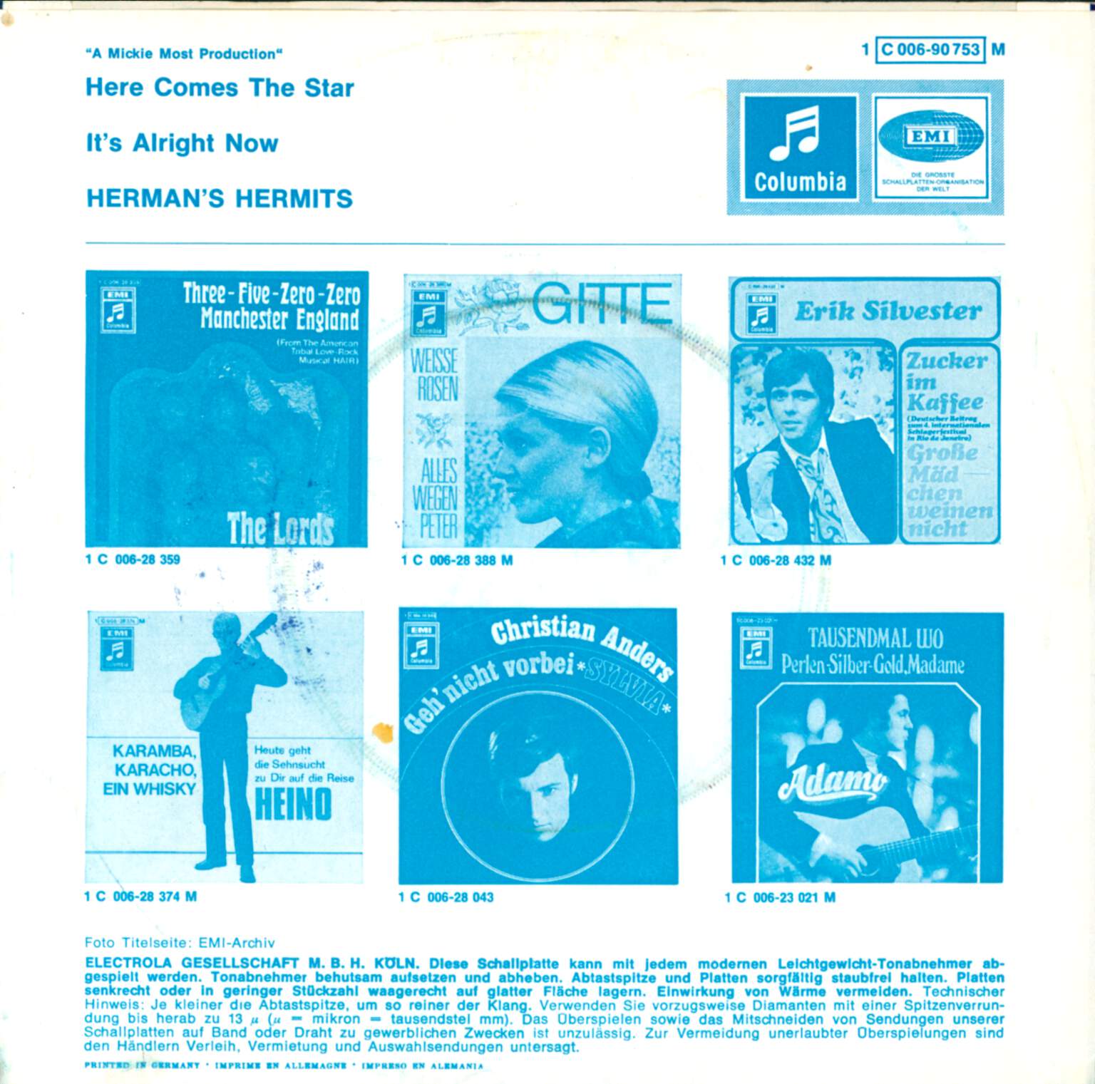 Herman's Hermits: Here Comes The Star / It's Alright Now, 7" Single (Vinyl)