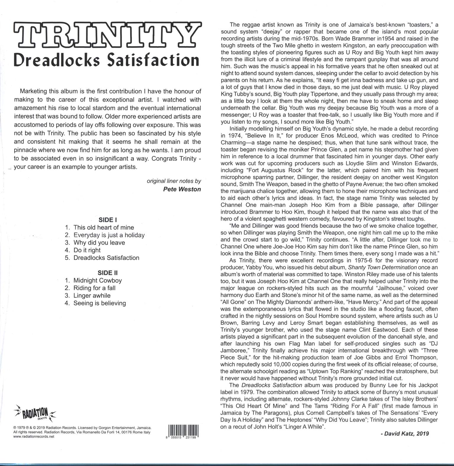 Trinity: Dreadlocks Satisfaction, LP (Vinyl)
