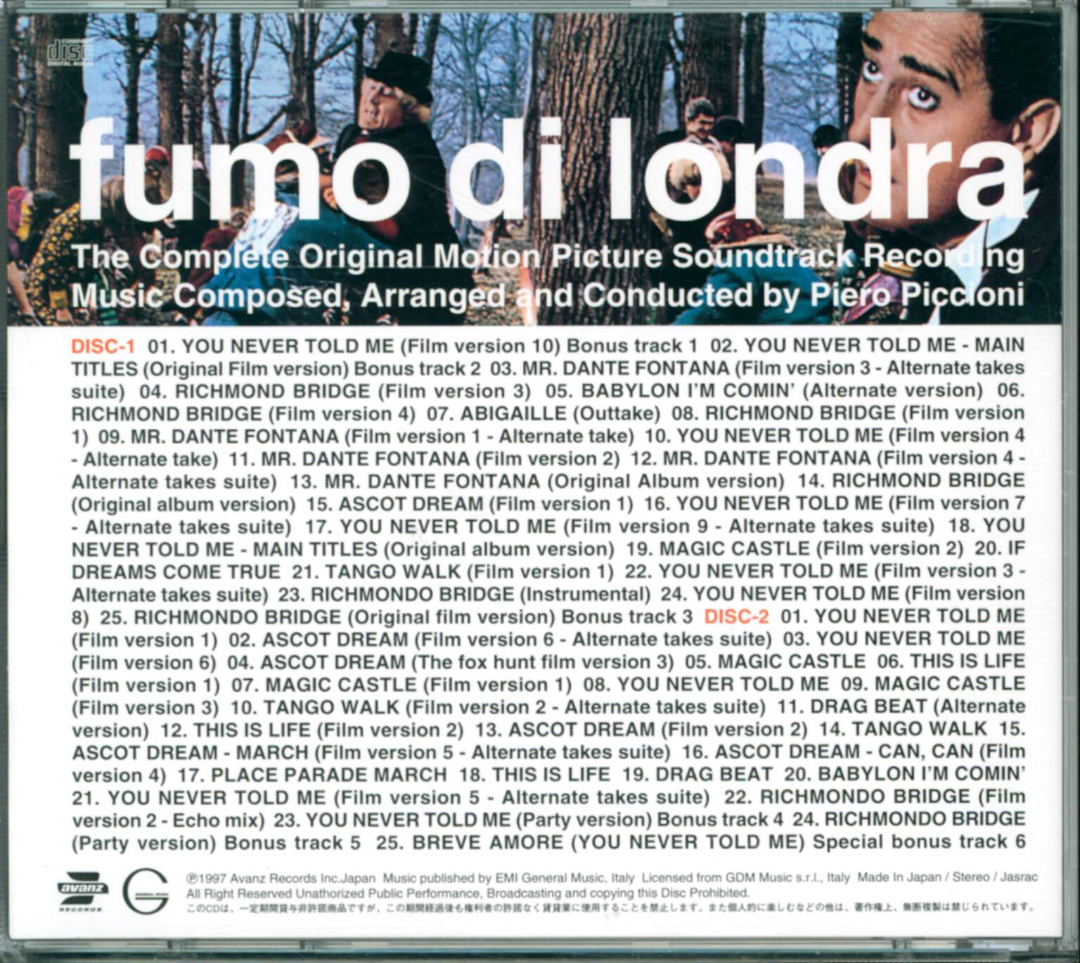 Piero Piccioni: Fumo di Londra (The complete Original Motion Picture Soundtrack Recording), CD