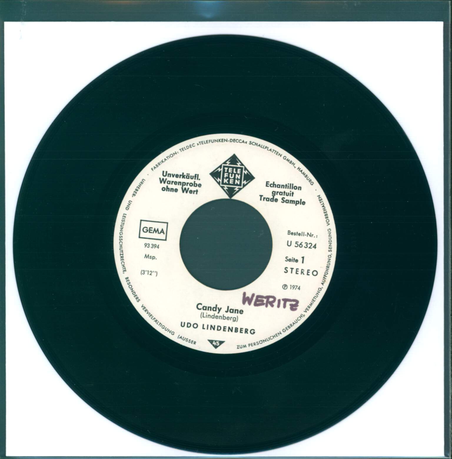 Udo Lindenberg Und Das Panikorchester: Candy Jane / Alles Klar Auf Der Andrea Doria, 7" Single (Vinyl)
