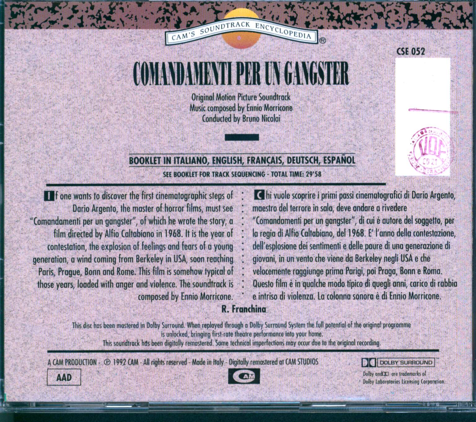 Ennio Morricone: Comandamenti Per Un Gangster, CD