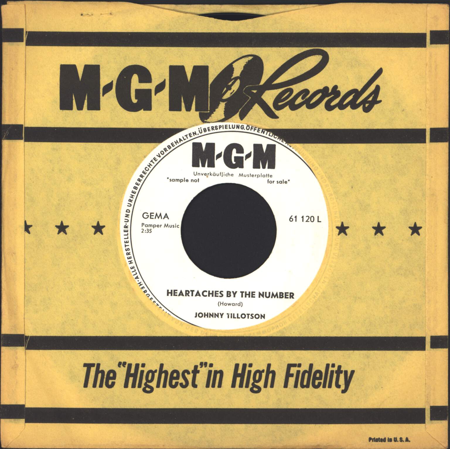 Johnny Tillotson: Heartaches By The Number / Your Mem'ry Comes Along, 7" Single (Vinyl)