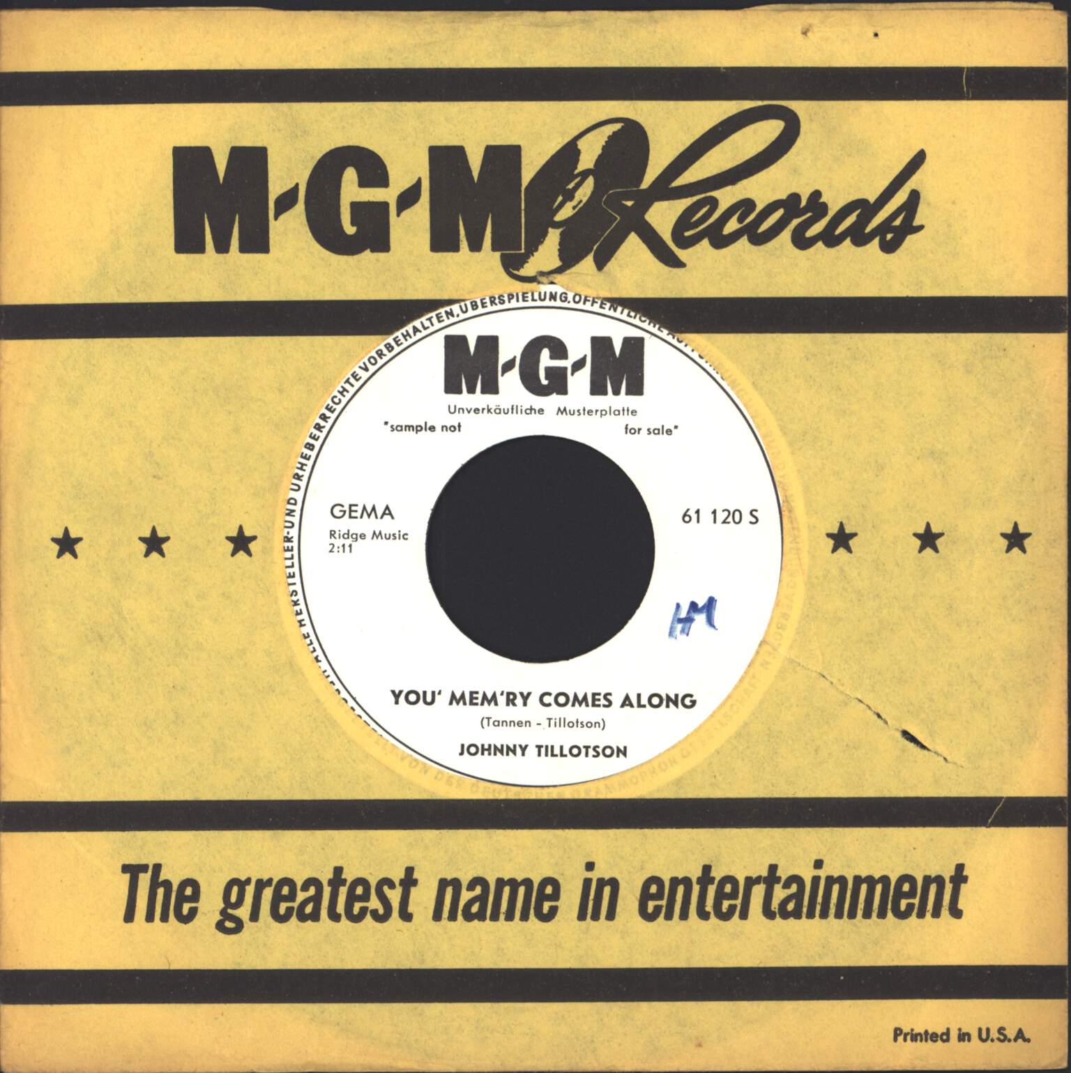 Johnny Tillotson: Heartaches By The Number / Your Mem'ry Comes Along, 7" Single (Vinyl)