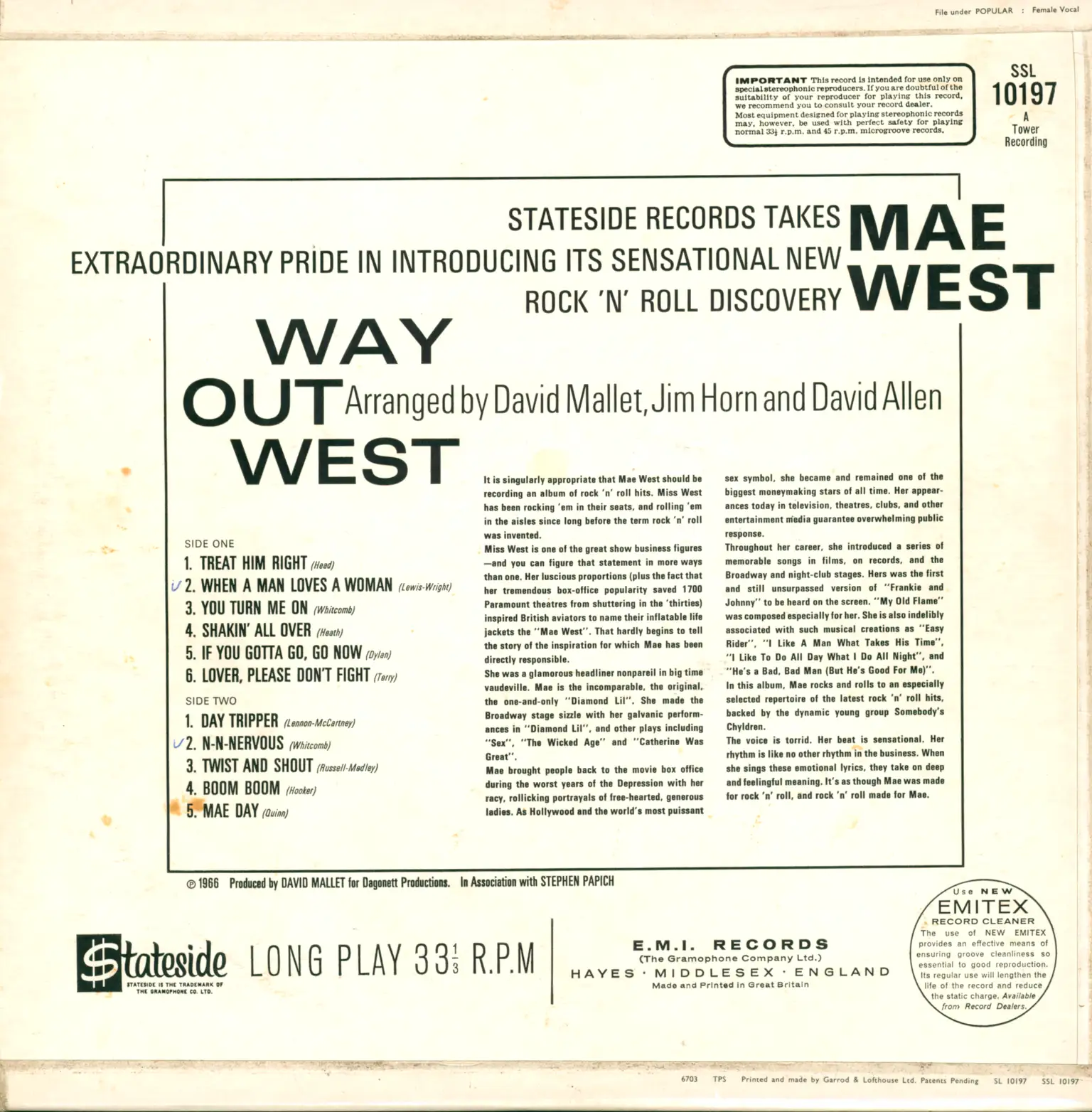 Mae West: Way Out West, LP (Vinyl)