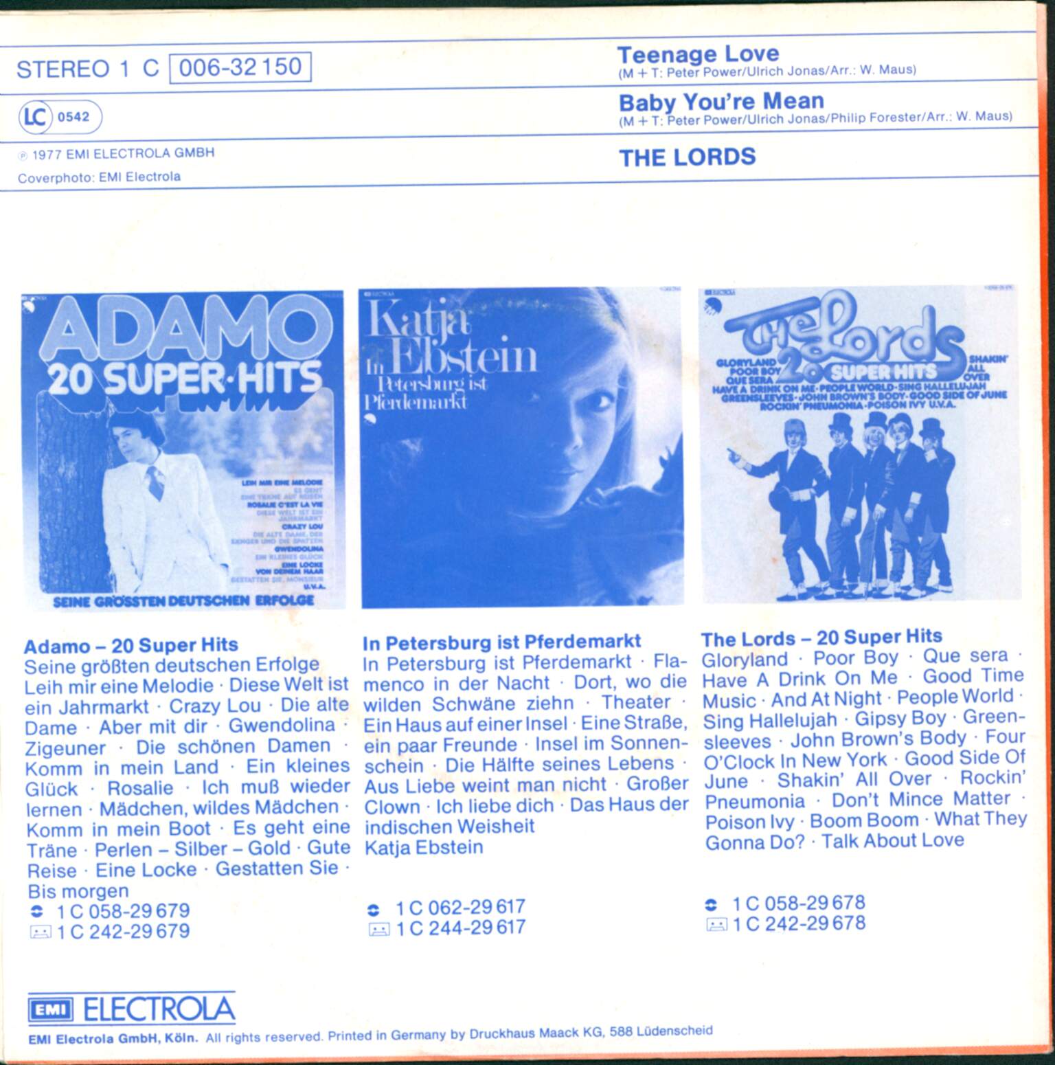 The Lords: Teenage Love, 7" Single (Vinyl)