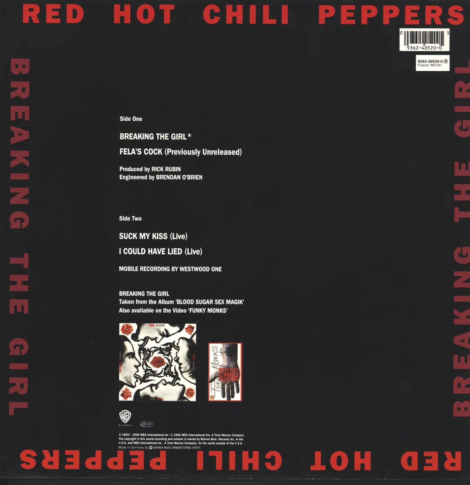 Red Hot Chili Peppers: Breaking The Girl, 12" Maxi Single (Vinyl)