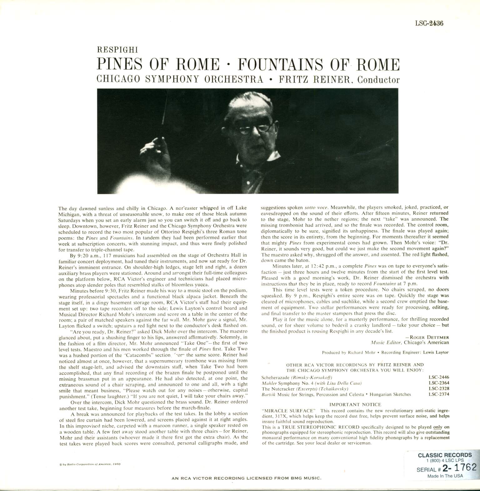 Ottorino Respighi: Pines Of Rome / Fountains Of Rome, LP (Vinyl)