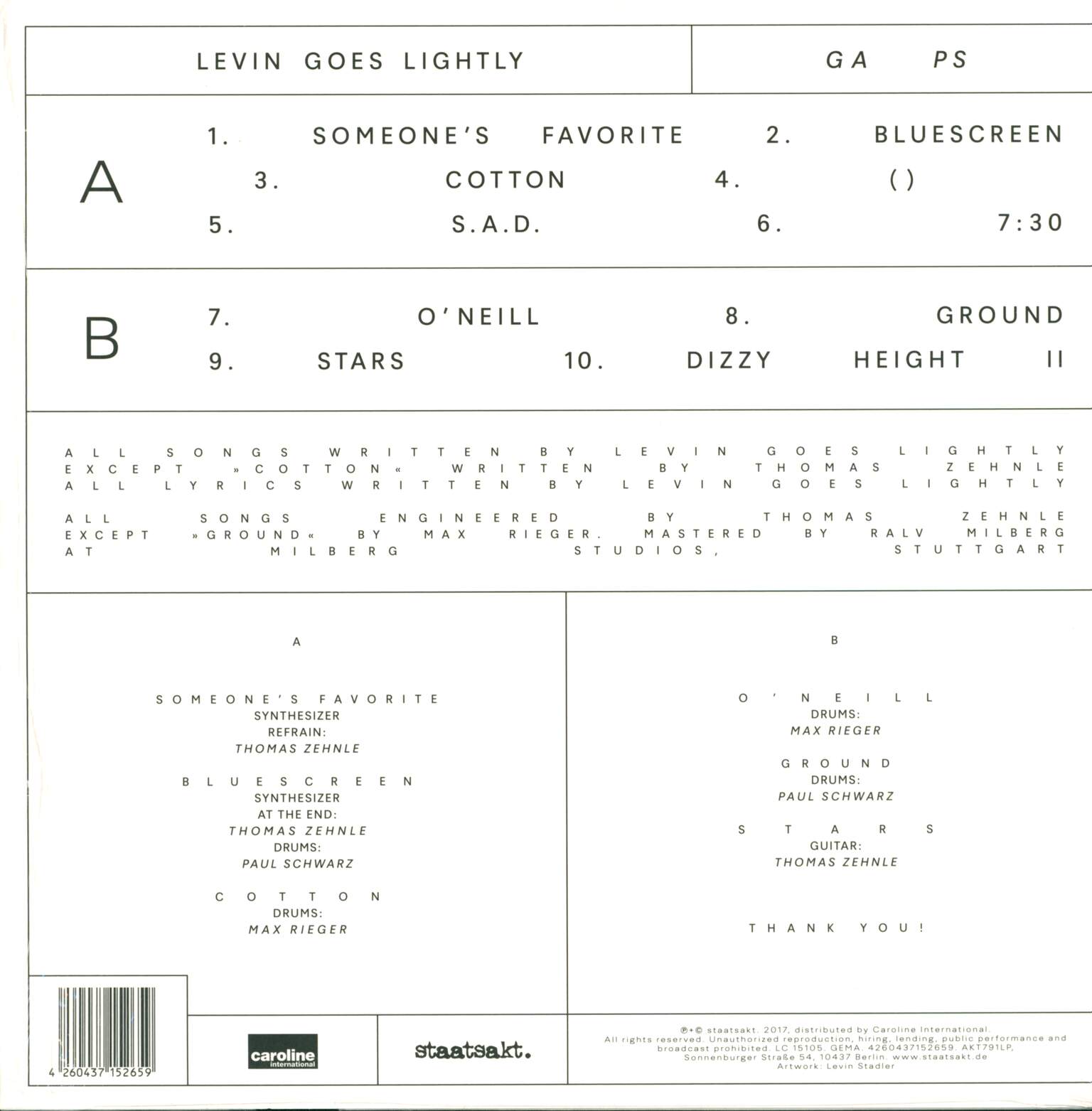 Levin Goes Lightly: GA PS, LP (Vinyl)
