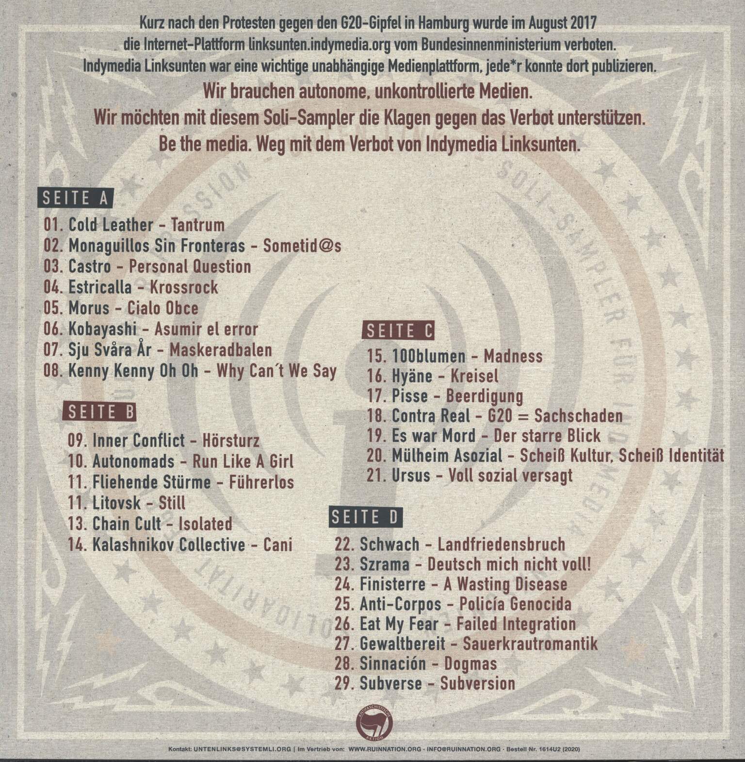 Various: Unten links - Solidarität gegen Zensur und Repression, 2×LP (Vinyl)