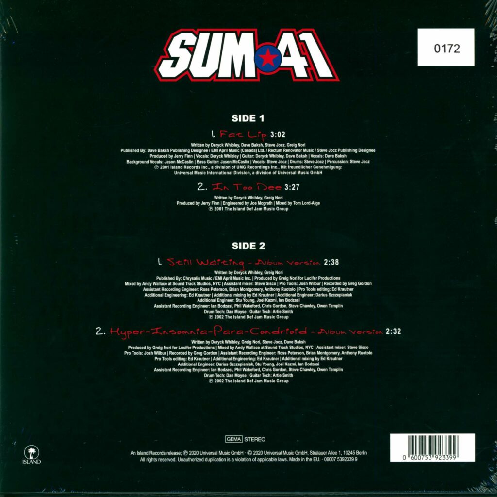 Sum 41: Fat Lip/In Too Deep/Still Waiting, 10" Vinyl EP