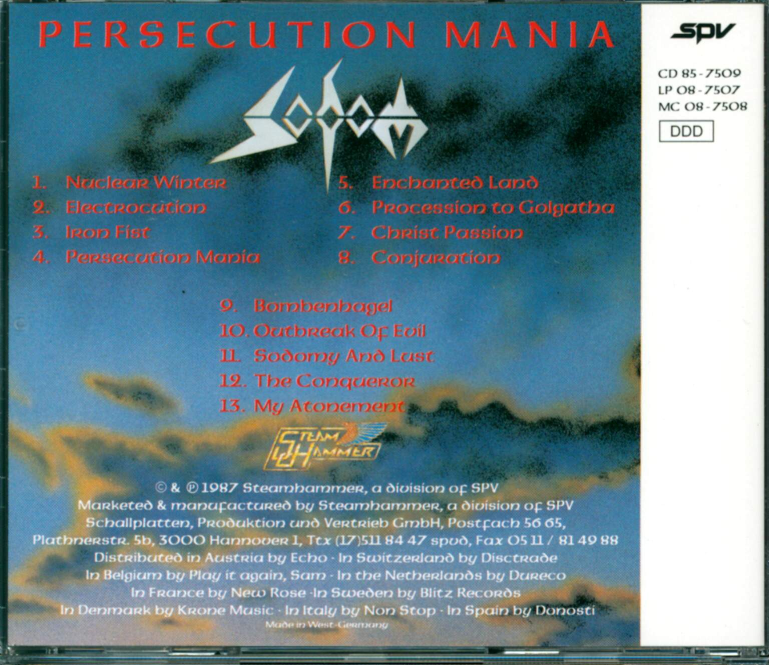 Sodom: Persecution Mania, CD